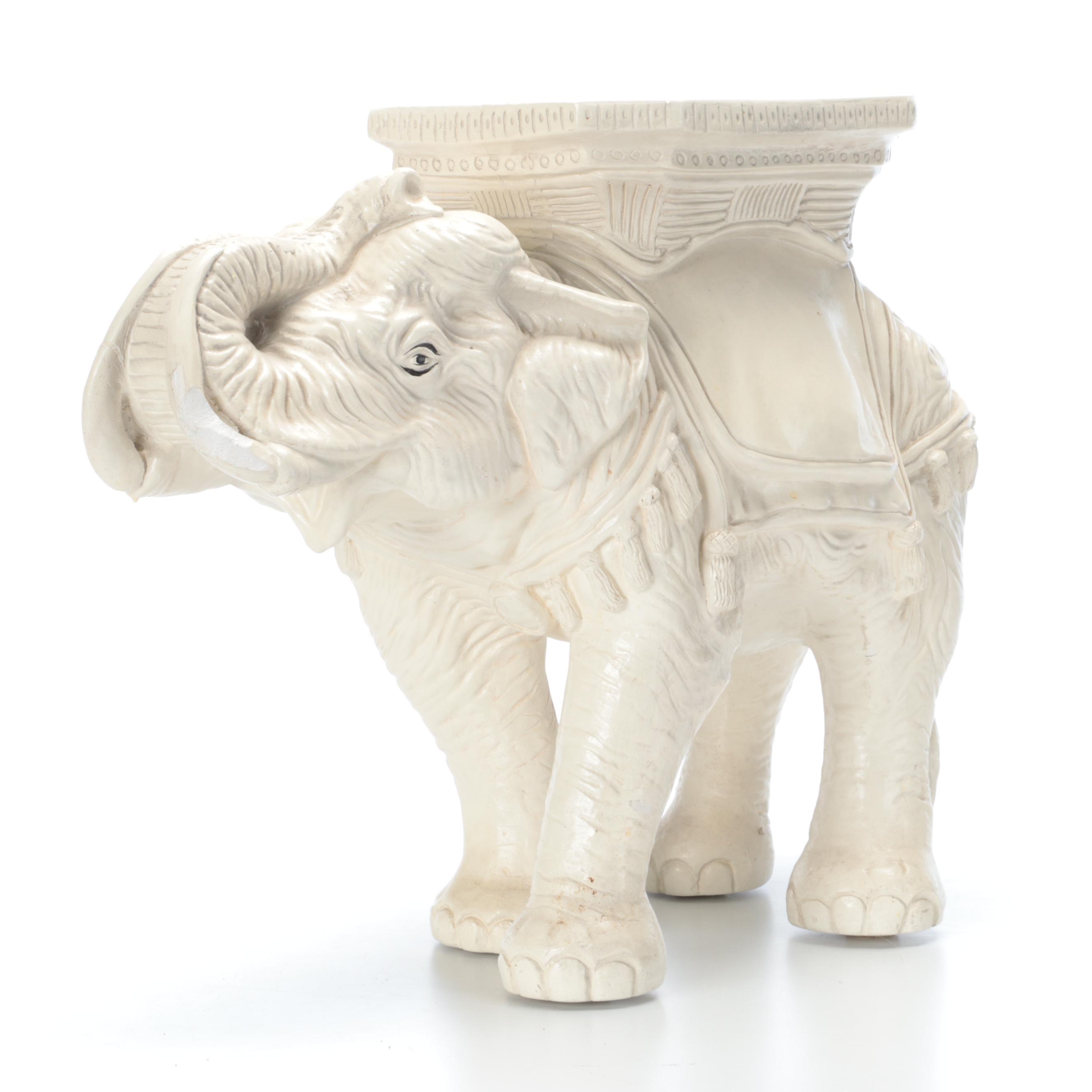Elephant Garden Stool with Doric Column Pedestal and Metal Giraffe Statue