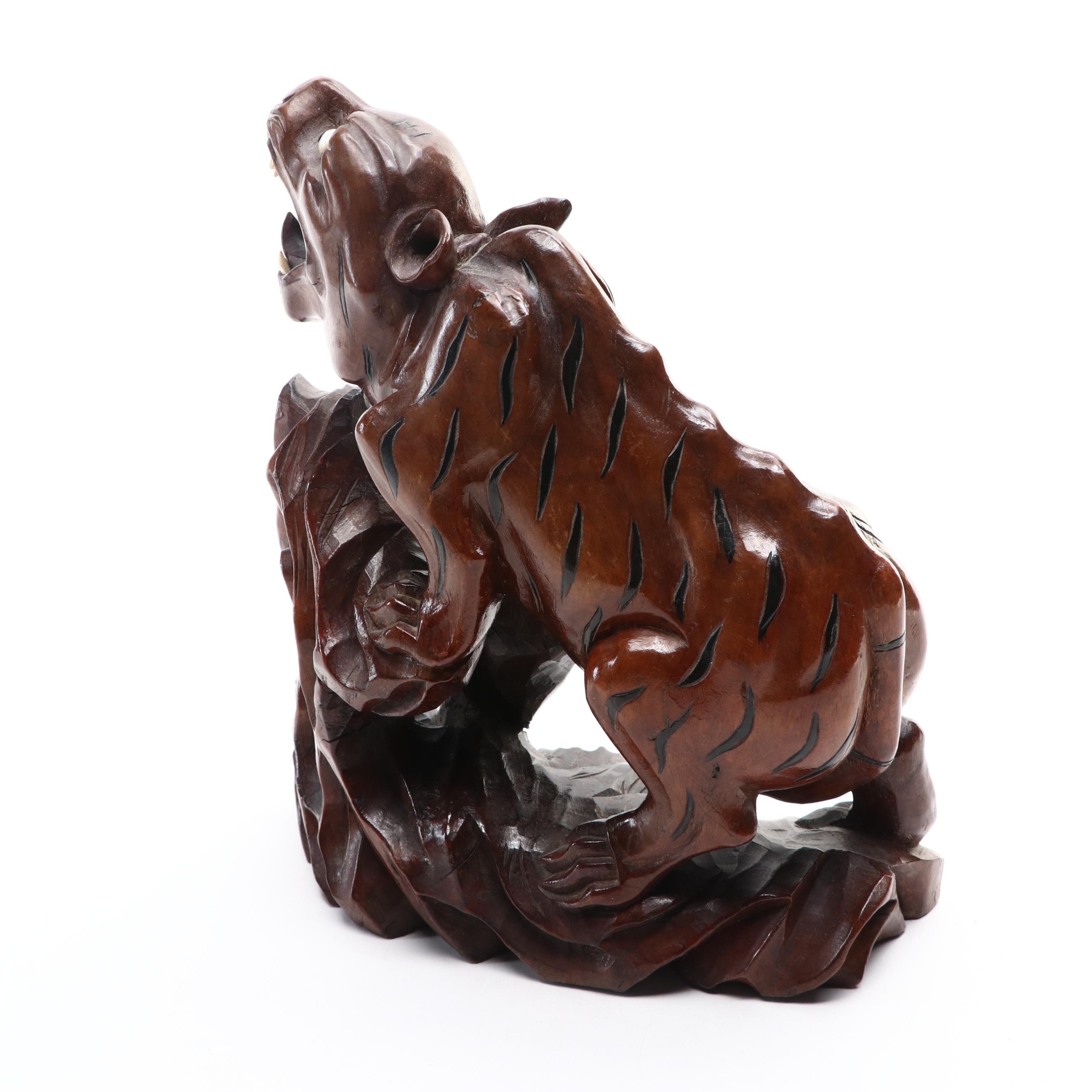 Chinese Carved Wood Tiger Sculpture