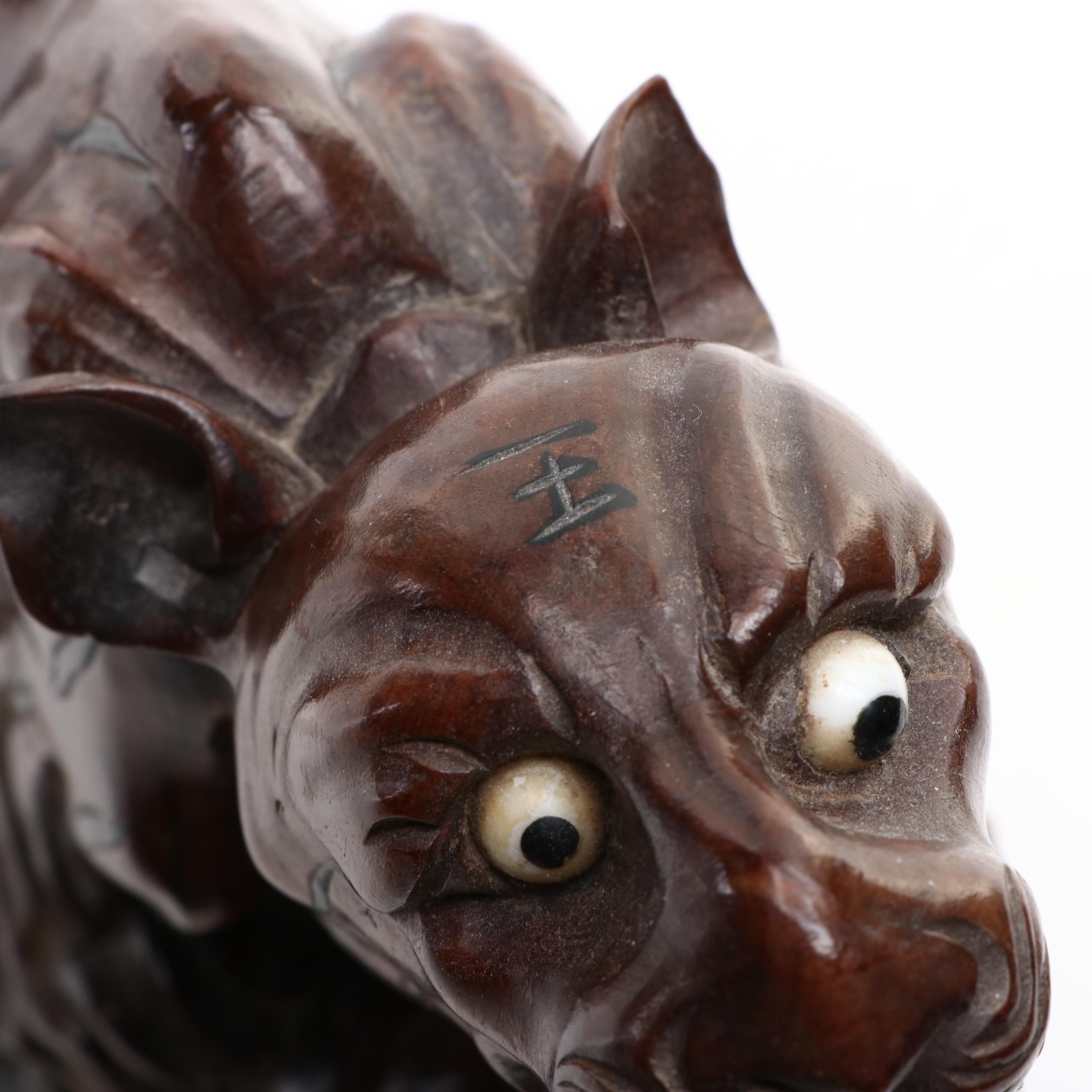 Chinese Carved Wood Tiger Sculpture