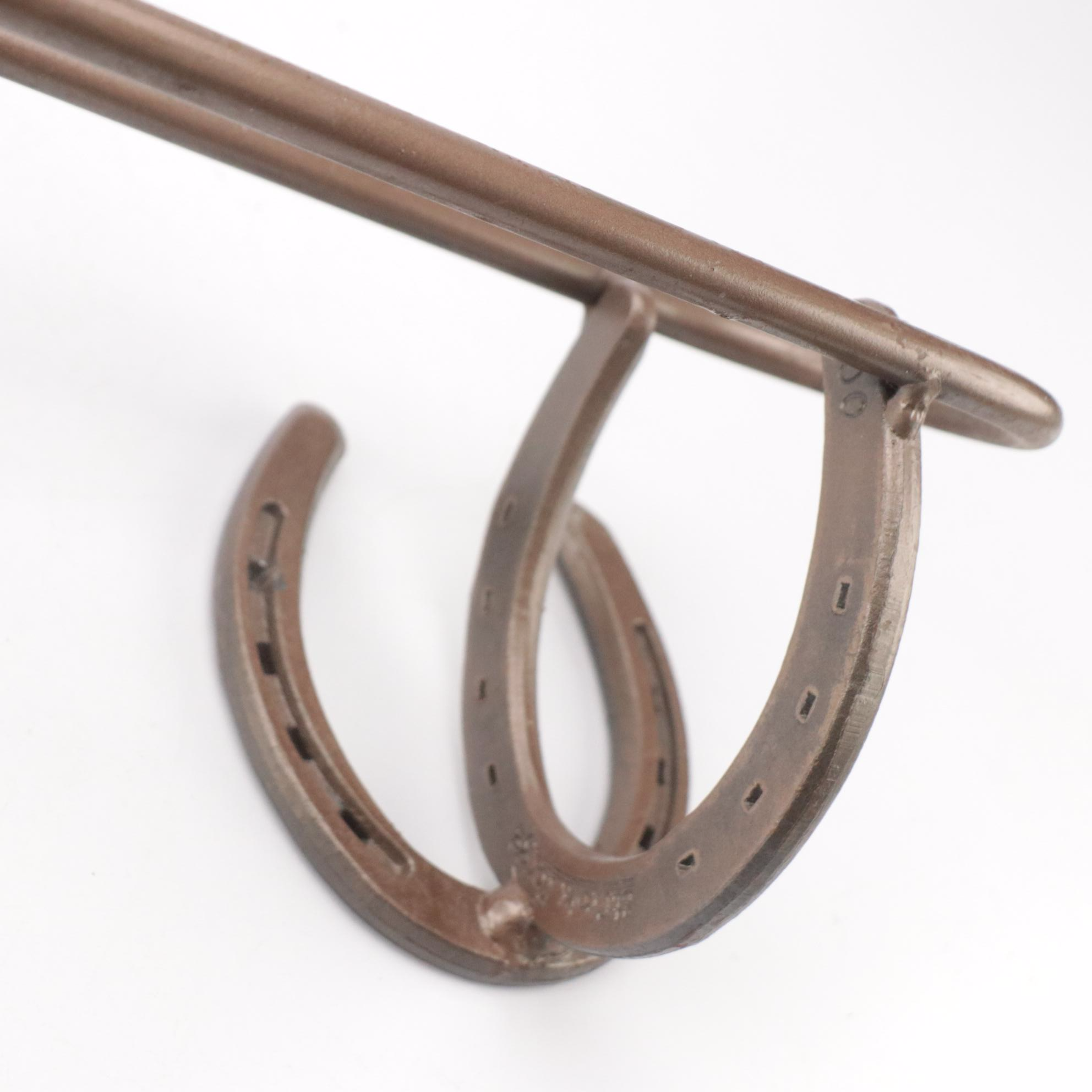 Handcrafted Horseshoes Wall Hanger, Wooden Log Holder, Hunt Theme Coat