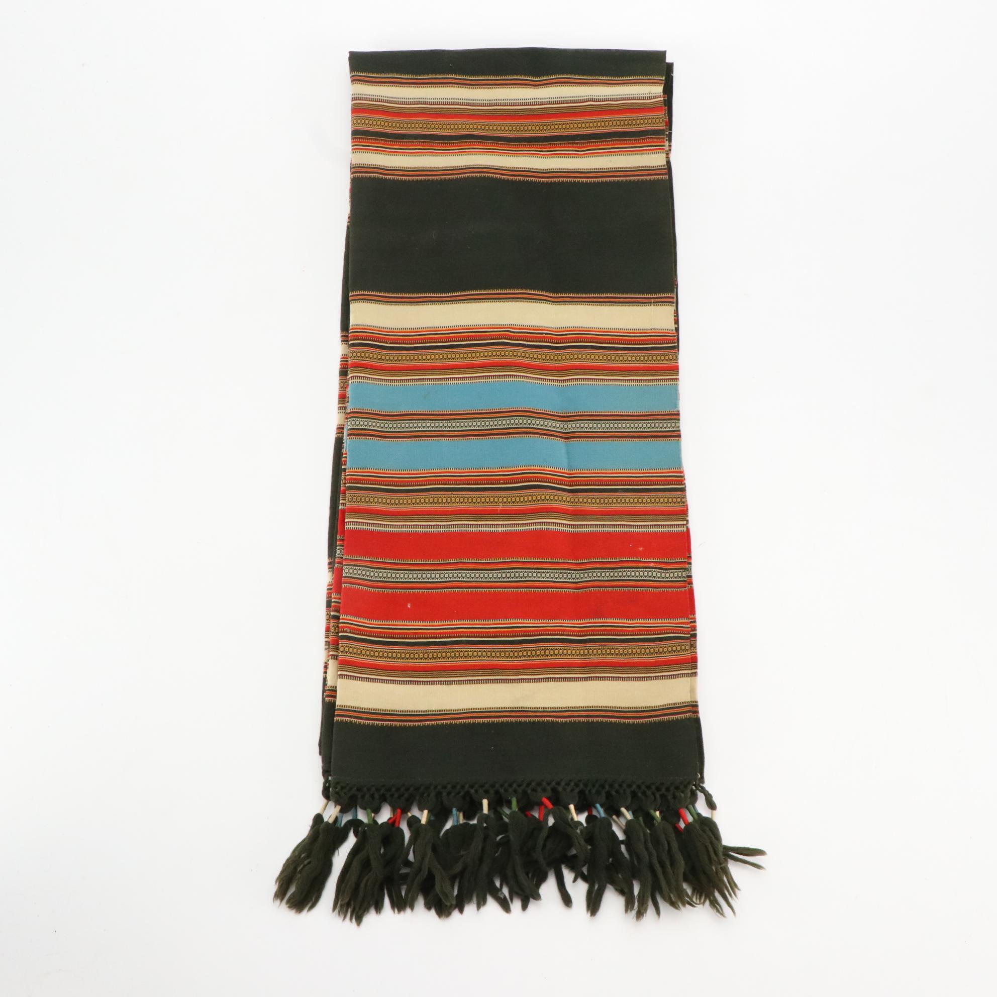 Tapestry Padded Table Runner With Central American Style Striped Woven Shawl