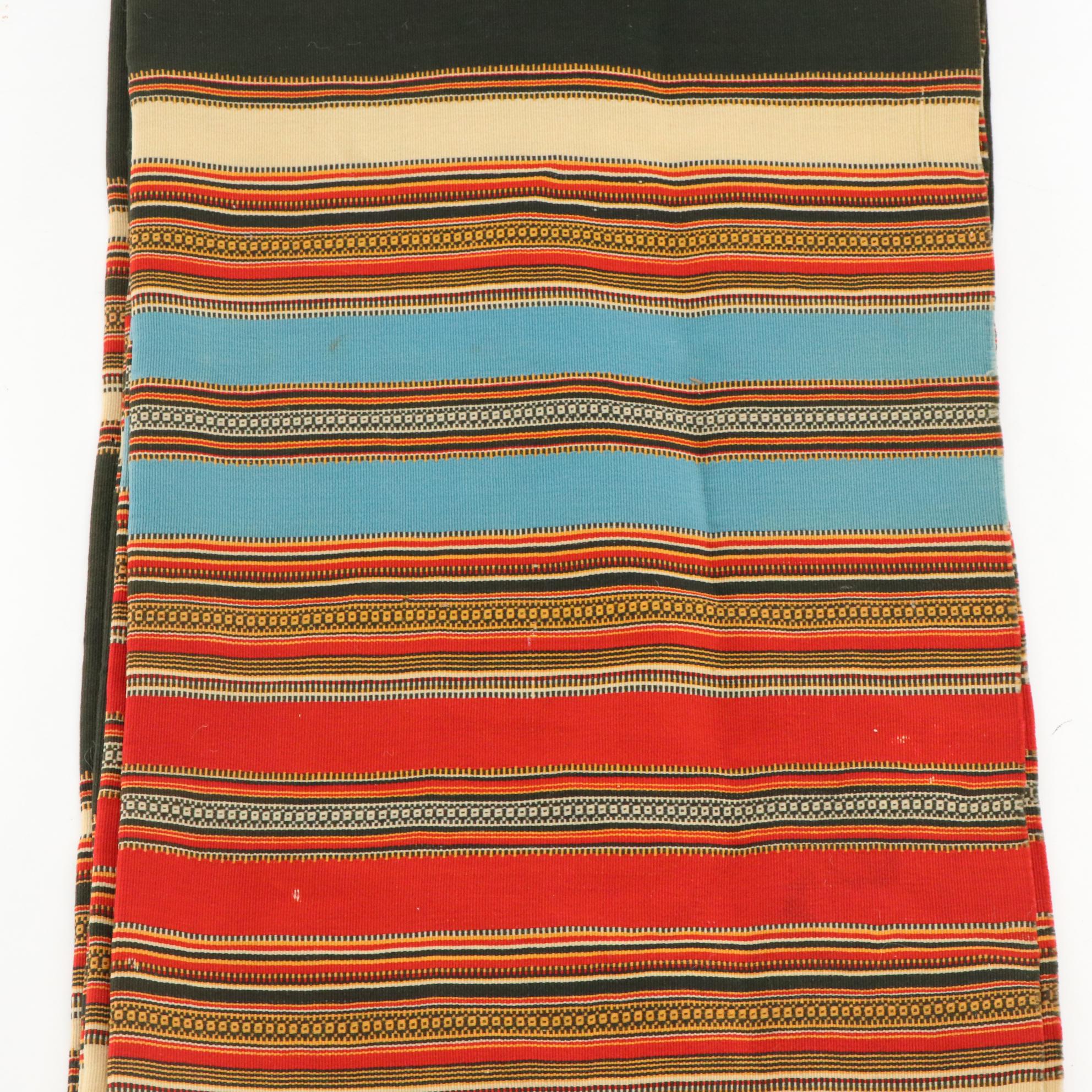 Tapestry Padded Table Runner With Central American Style Striped Woven Shawl