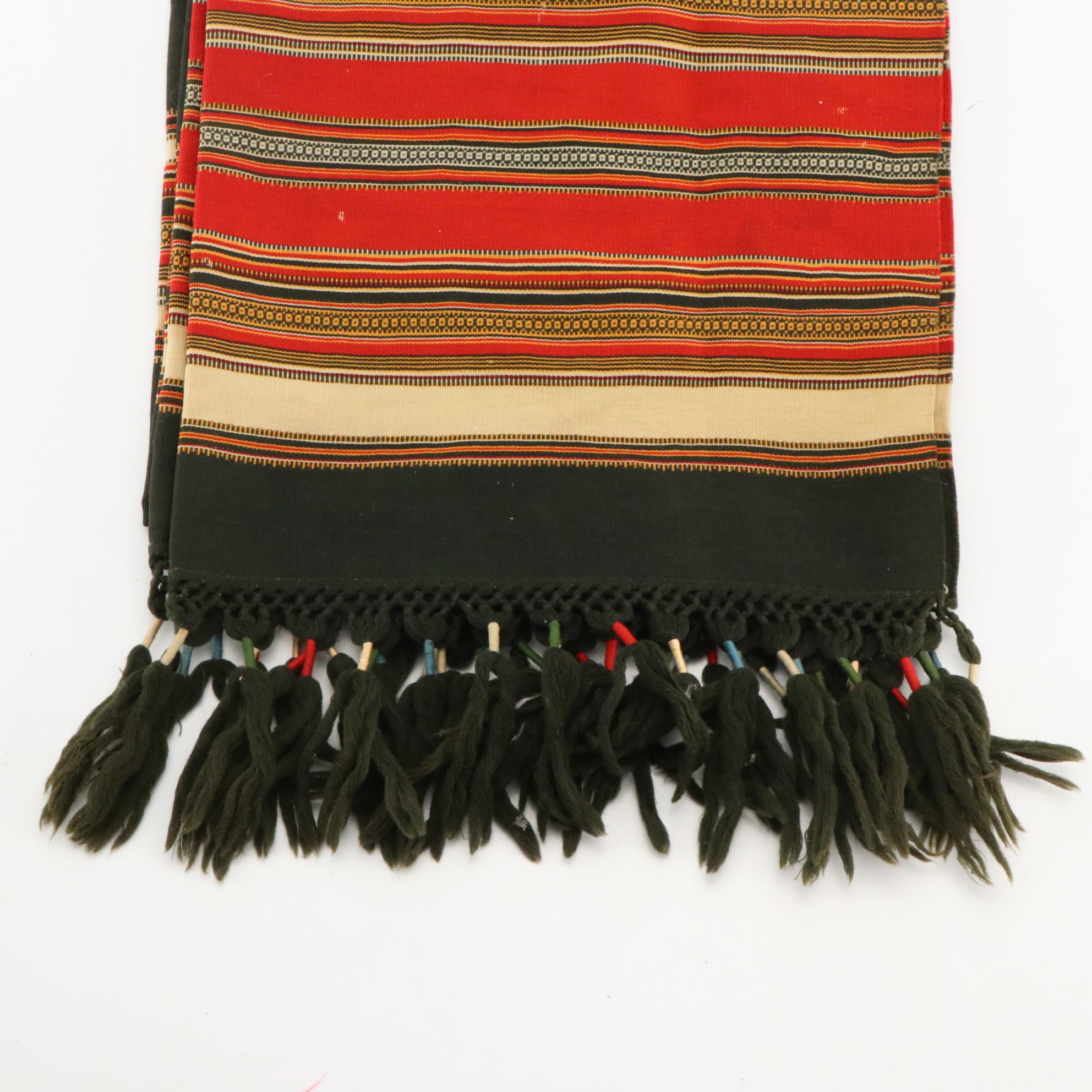 Tapestry Padded Table Runner With Central American Style Striped Woven Shawl