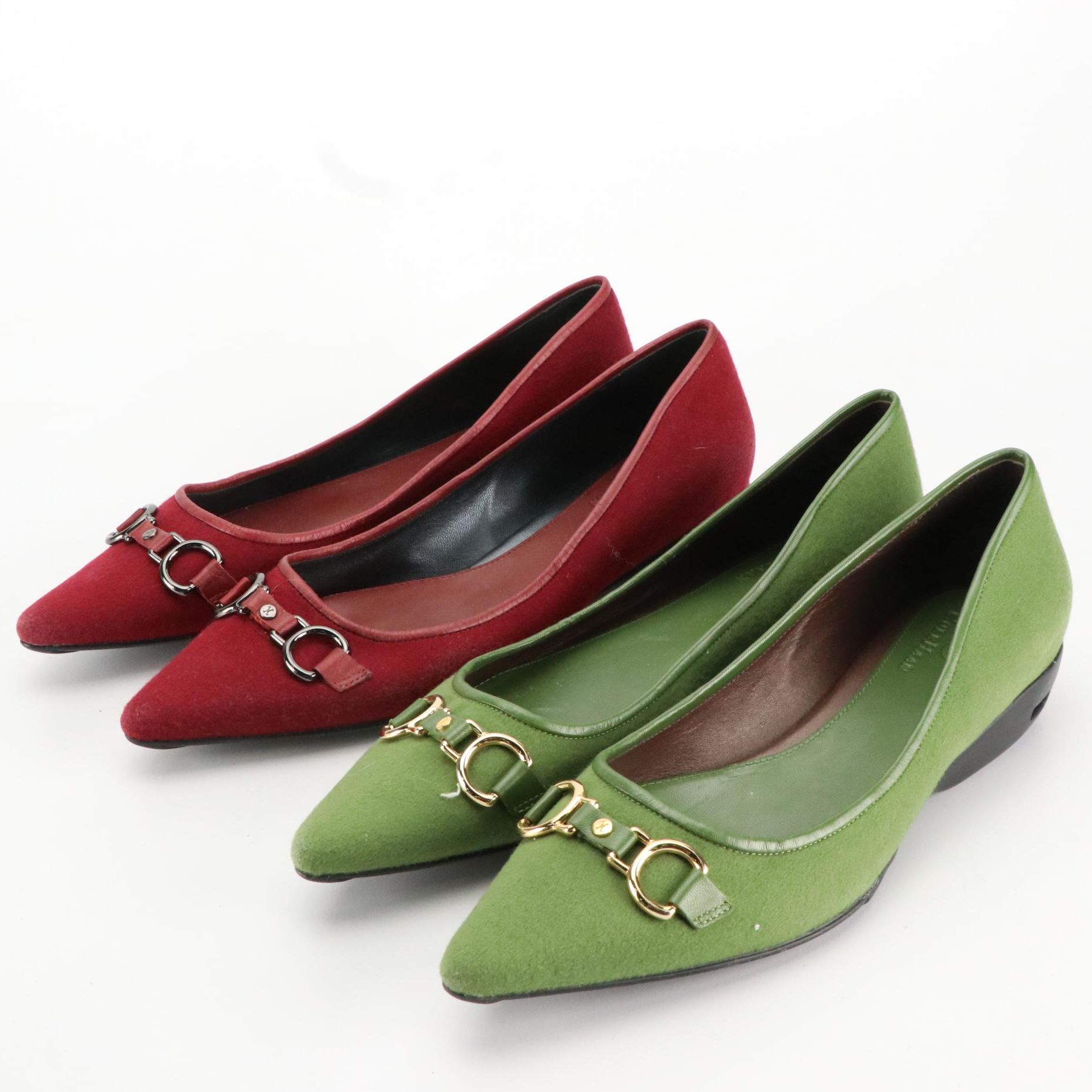 Cole Haan Red and Green Suede Pointed-Toe Slip On Shoes with Nike Air Sole