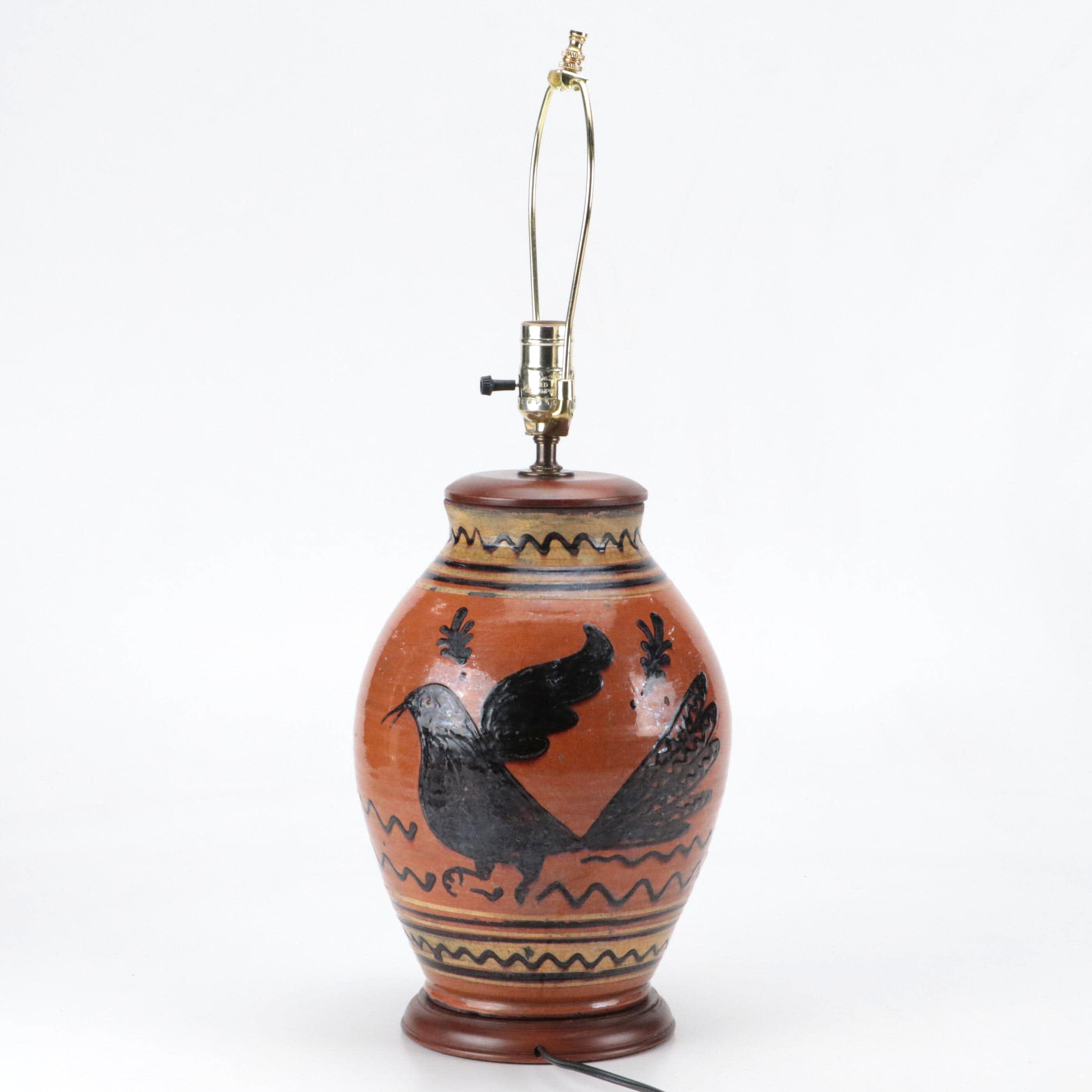 Greg Shooner Earthenware and Wood Table Lamp, 1998