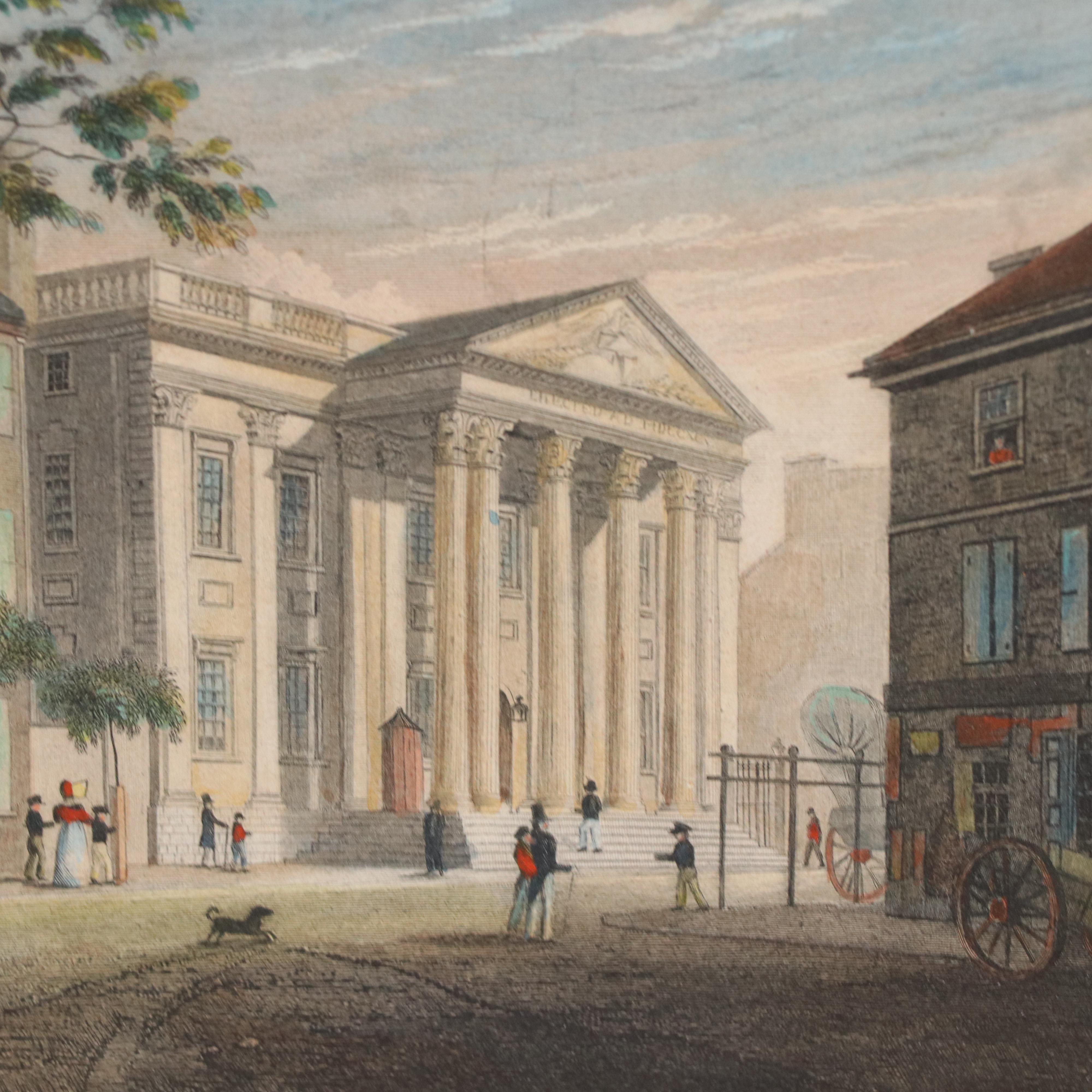 Hand-Colored Engraving of Girard's Bank, Philadelphia
