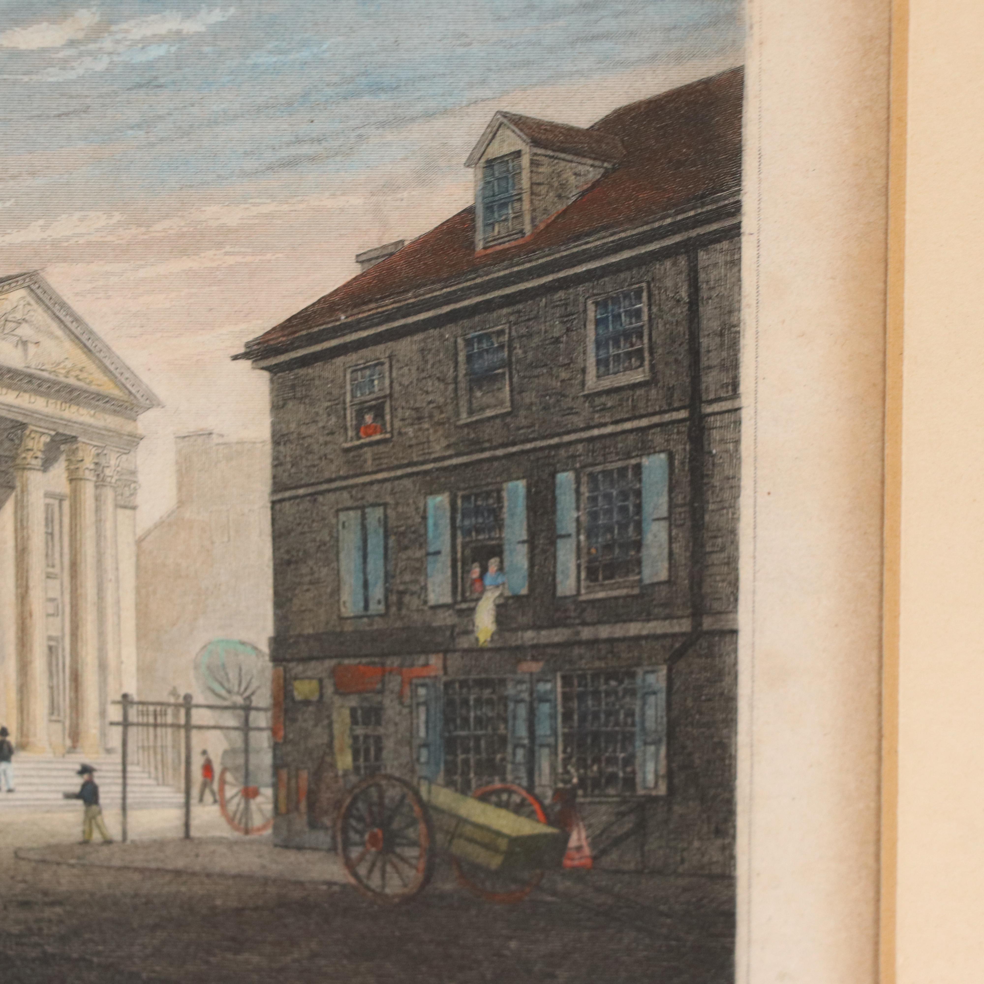 Hand-Colored Engraving of Girard's Bank, Philadelphia