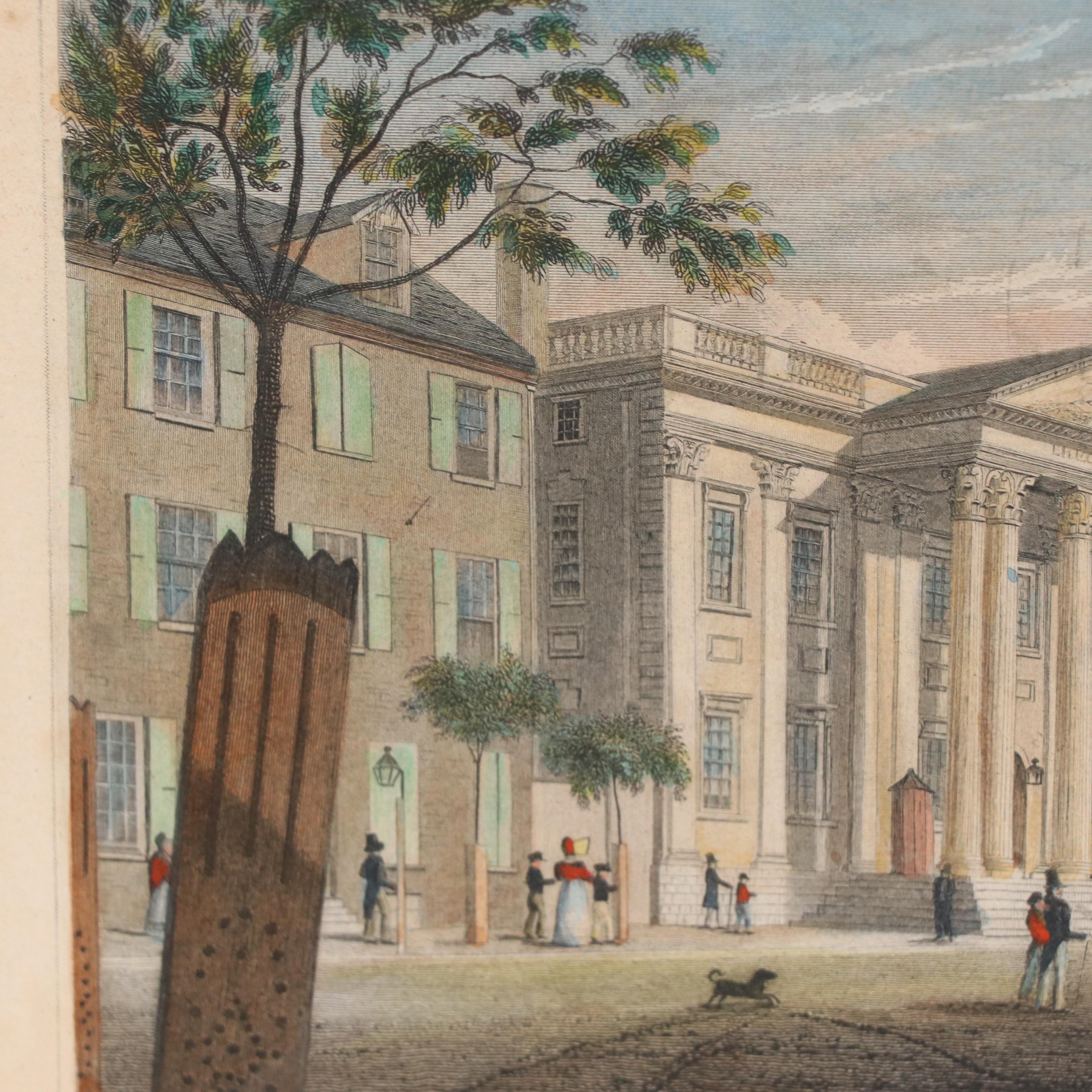 Hand-Colored Engraving of Girard's Bank, Philadelphia