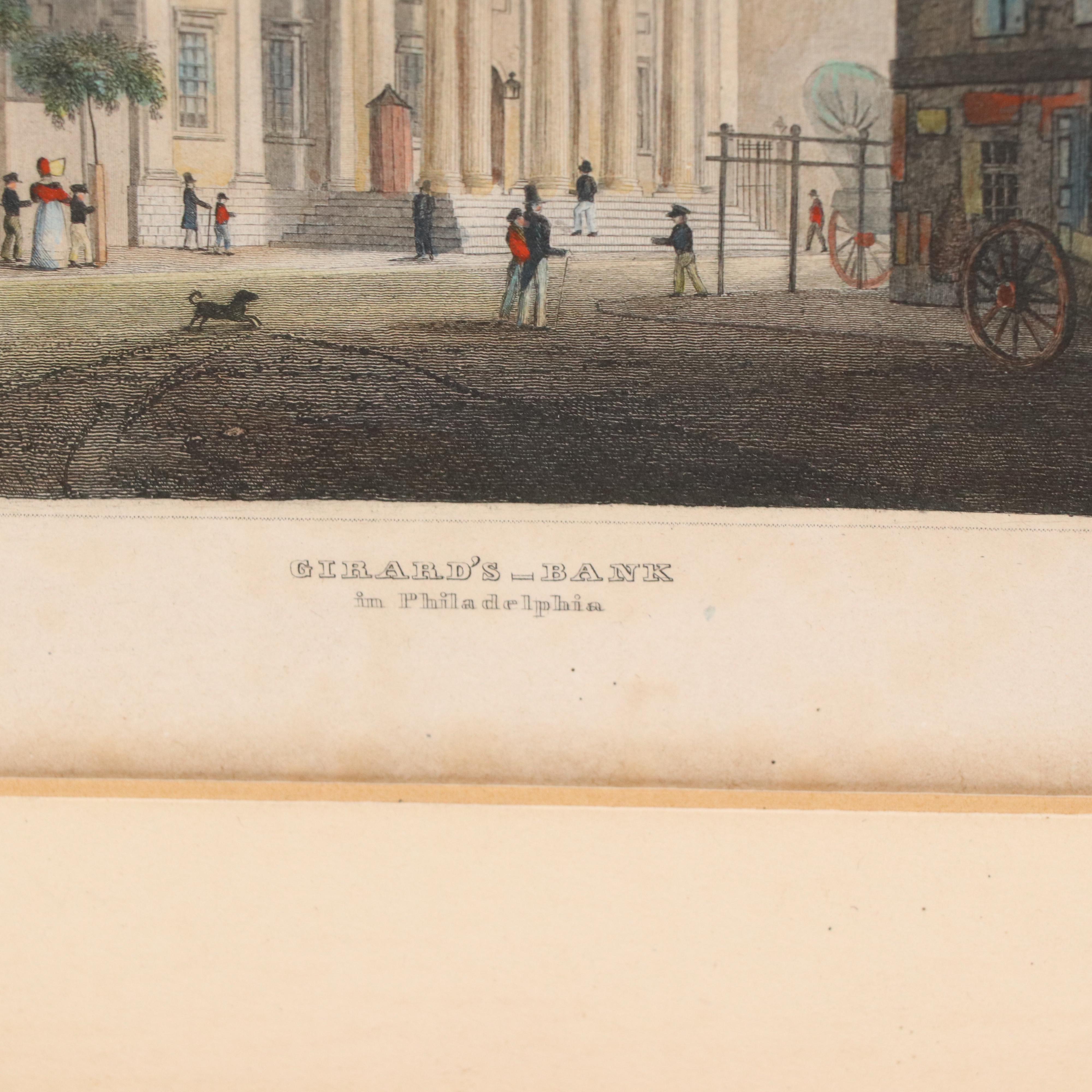Hand-Colored Engraving of Girard's Bank, Philadelphia