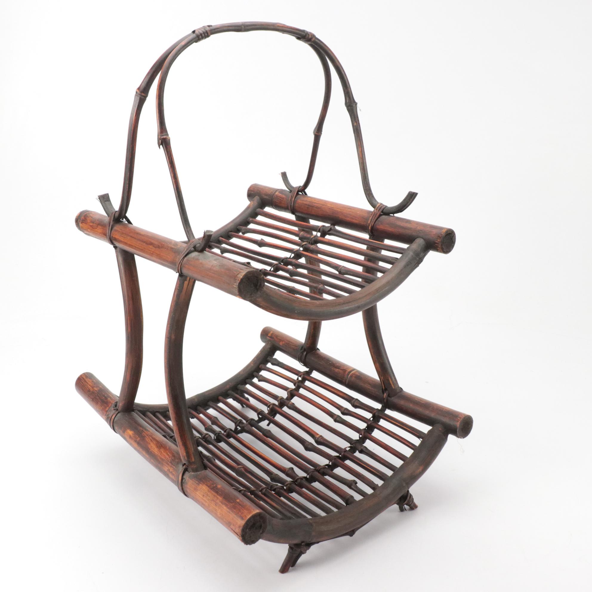 Bamboo and Reed Magazine Rack with Table Lamp