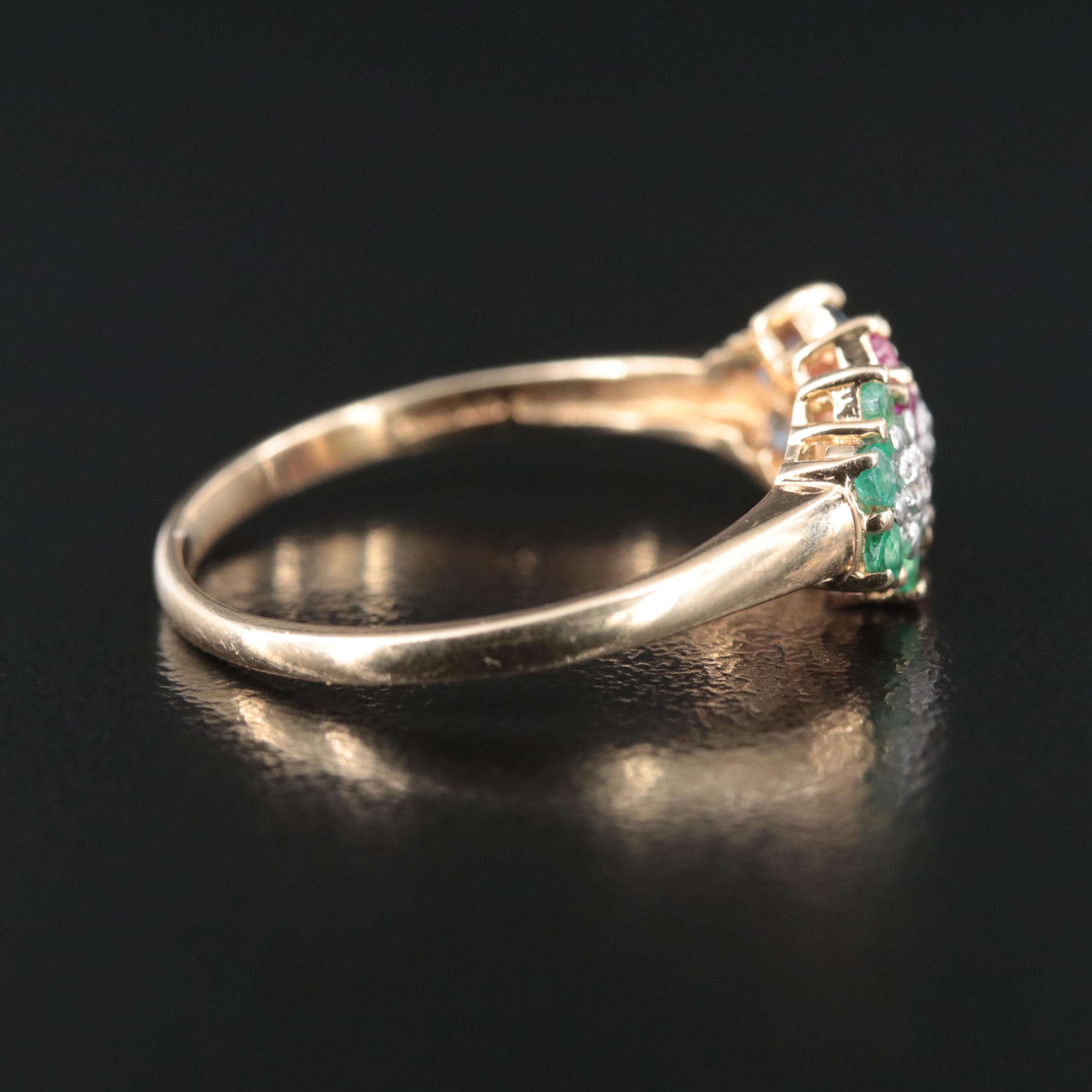 10K Ruby, Sapphire, Emerald and Diamond Ring