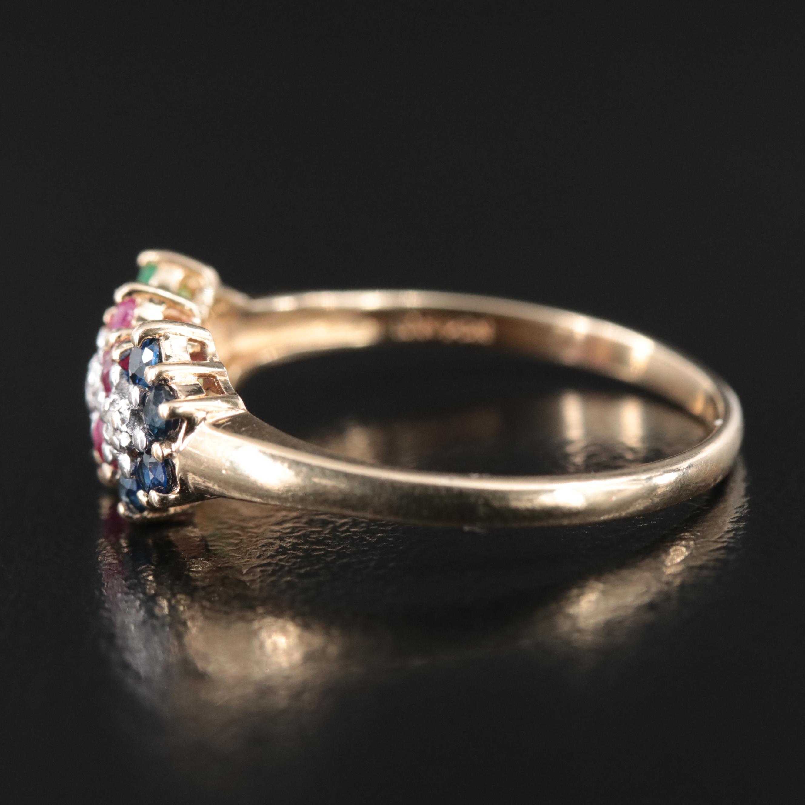 10K Ruby, Sapphire, Emerald and Diamond Ring