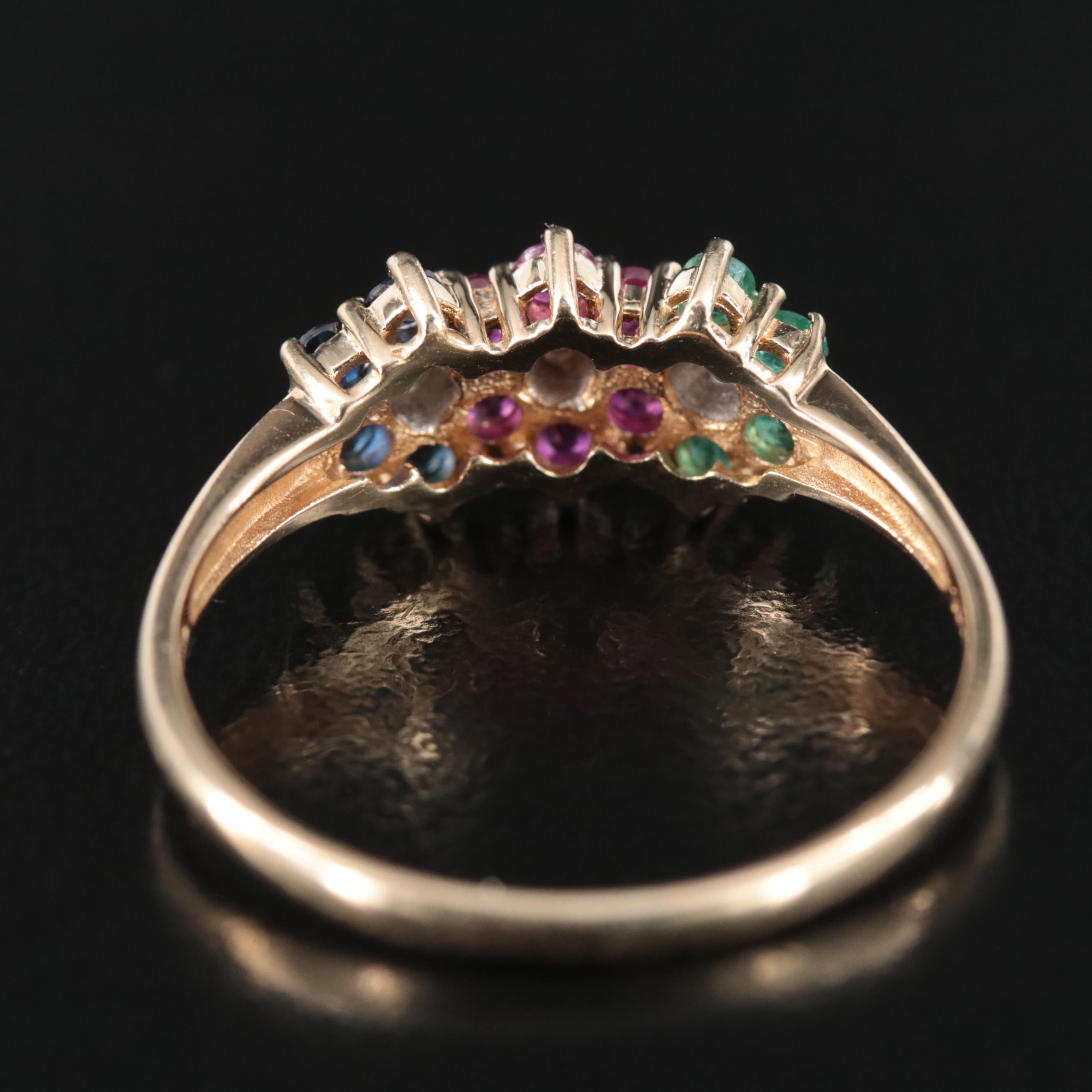 10K Ruby, Sapphire, Emerald and Diamond Ring