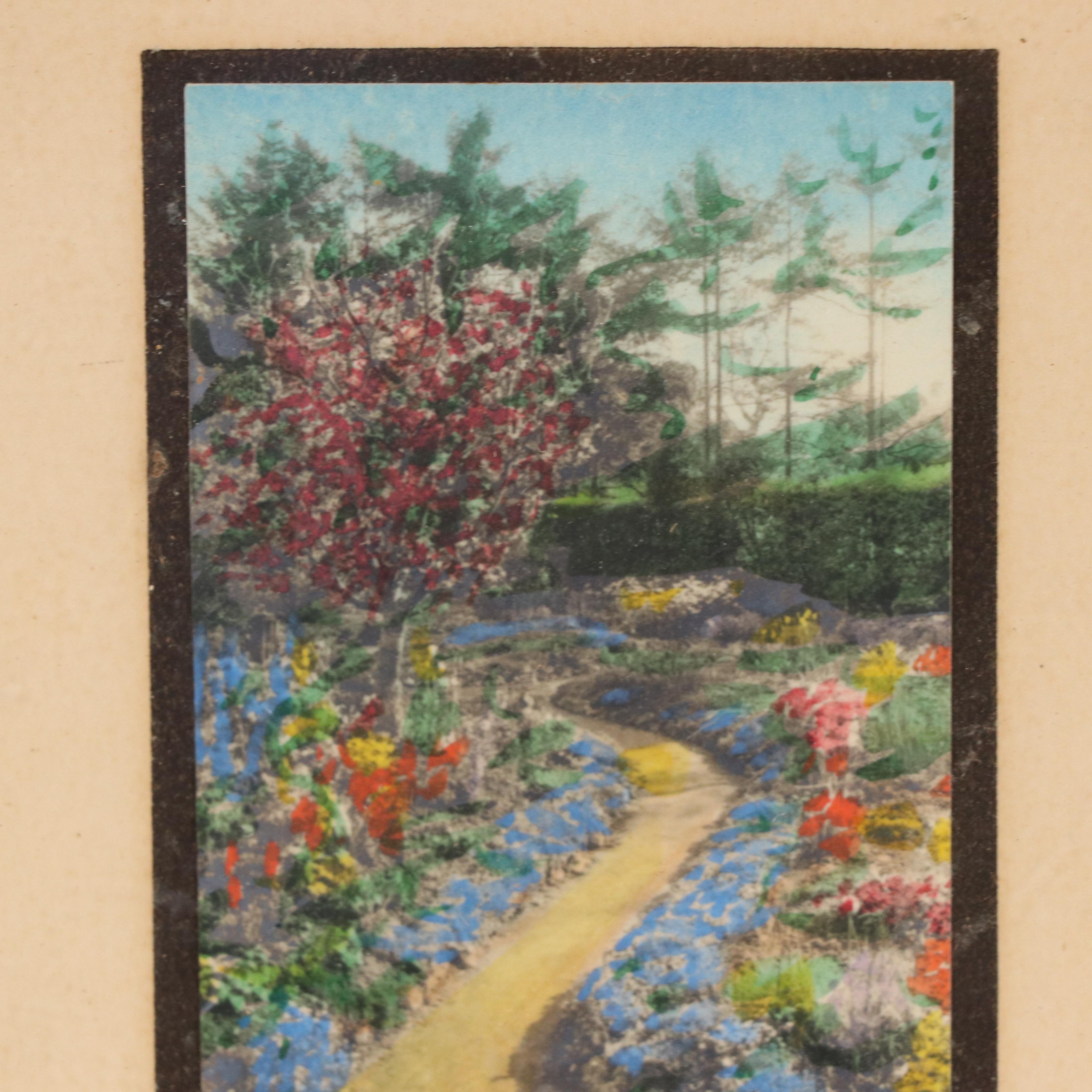 Miniature Hand-Colored Wallace Nutting Photograph of Cottage Garden