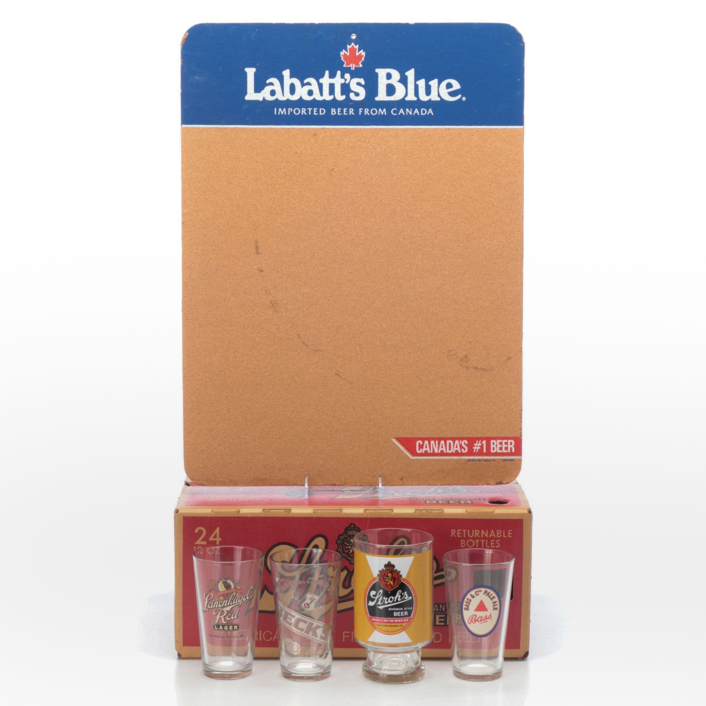 Bass and Other Advertising Pint Glasses and Sign