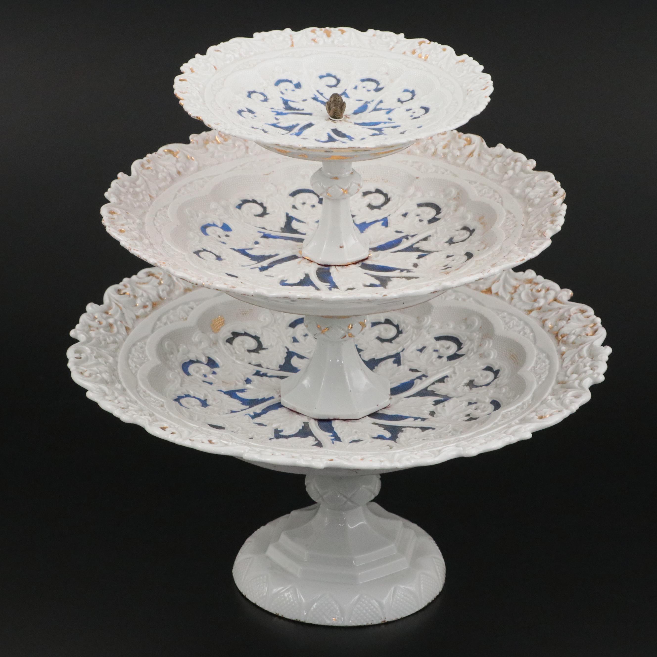 Dresden Style German Three-Tiered Porcelain Dessert Stand, Late 19th Century