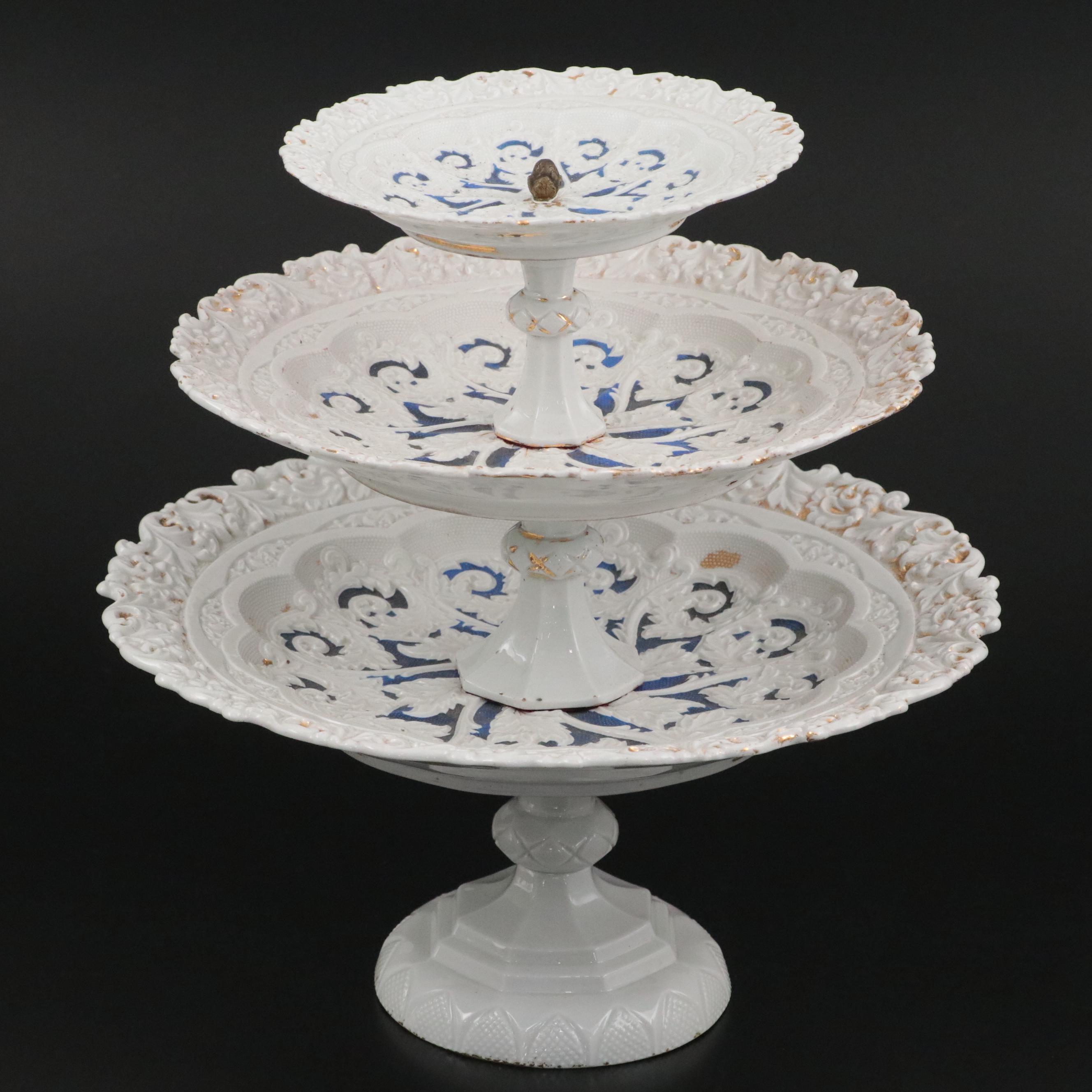 Dresden Style German Three-Tiered Porcelain Dessert Stand, Late 19th Century
