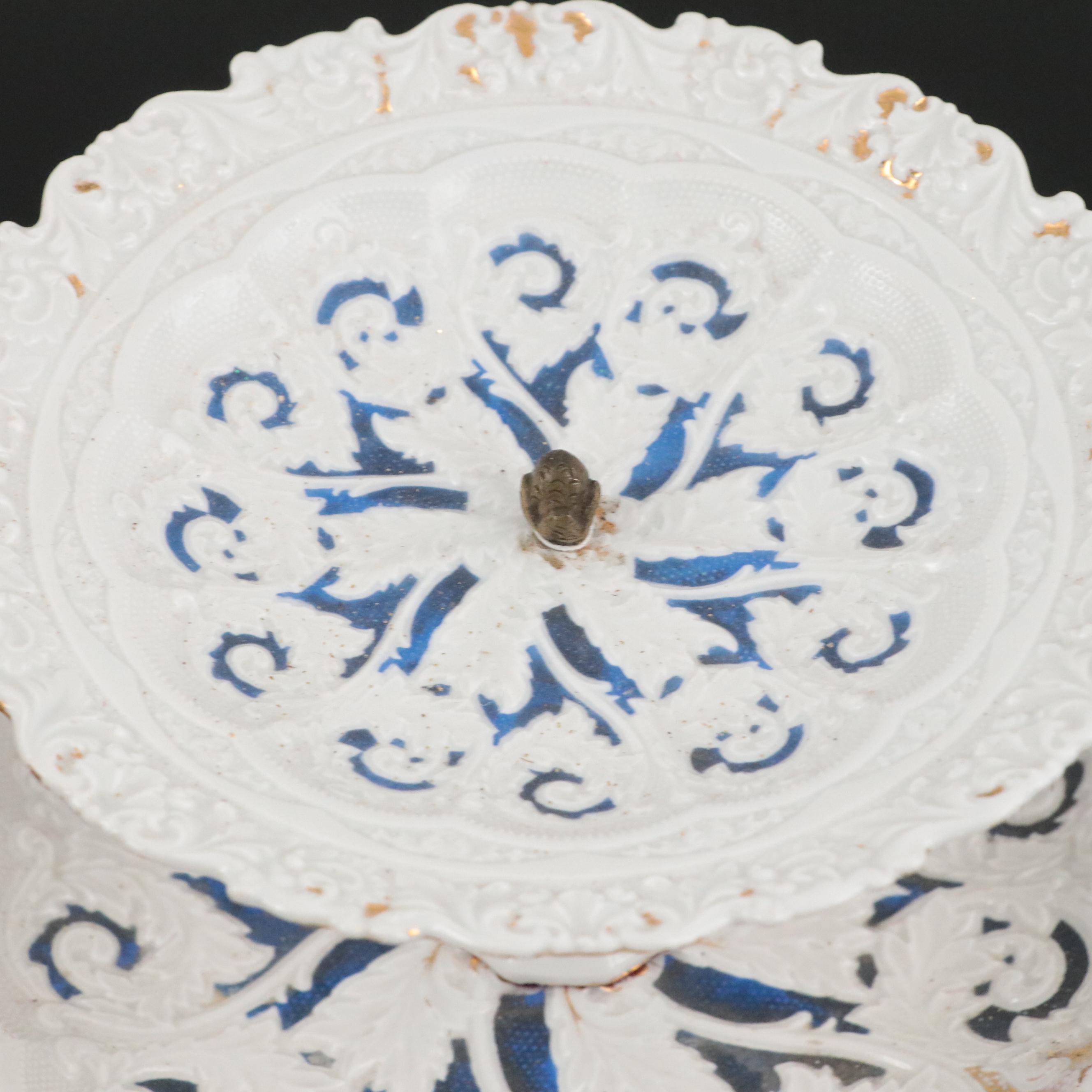 Dresden Style German Three-Tiered Porcelain Dessert Stand, Late 19th Century