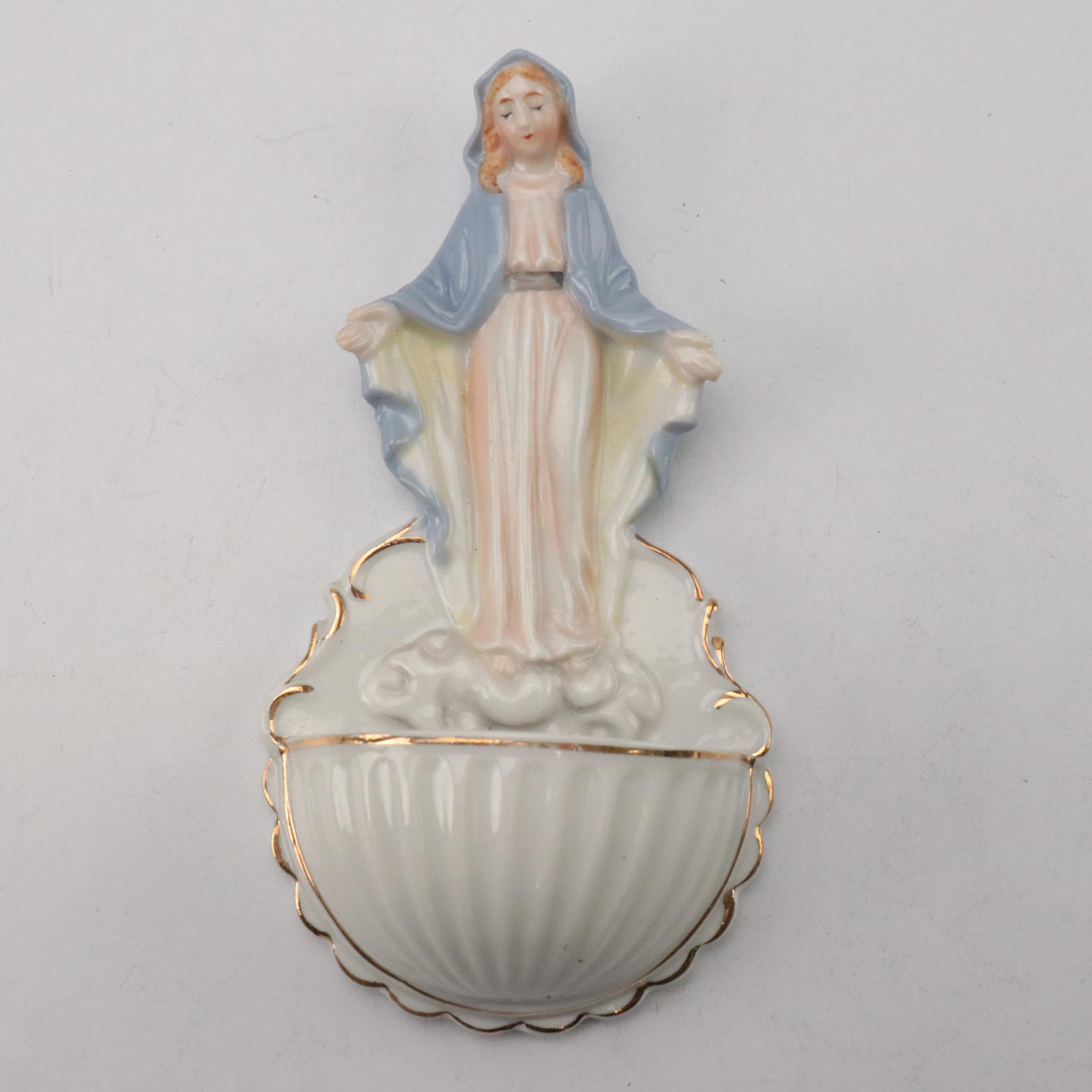Wall Mounted Holy Water Fonts with Other Statues and Wall Plaques
