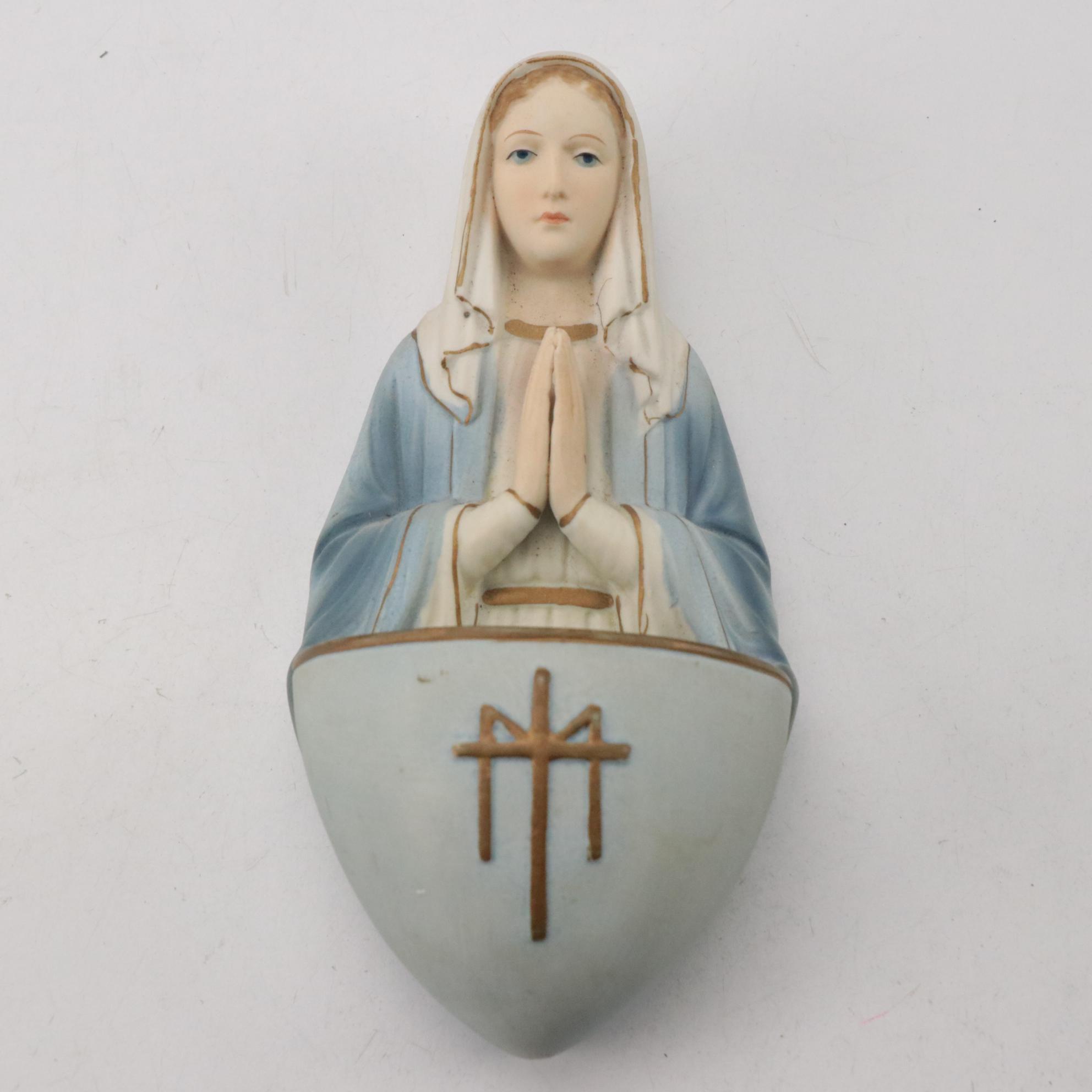 Wall Mounted Holy Water Fonts with Other Statues and Wall Plaques