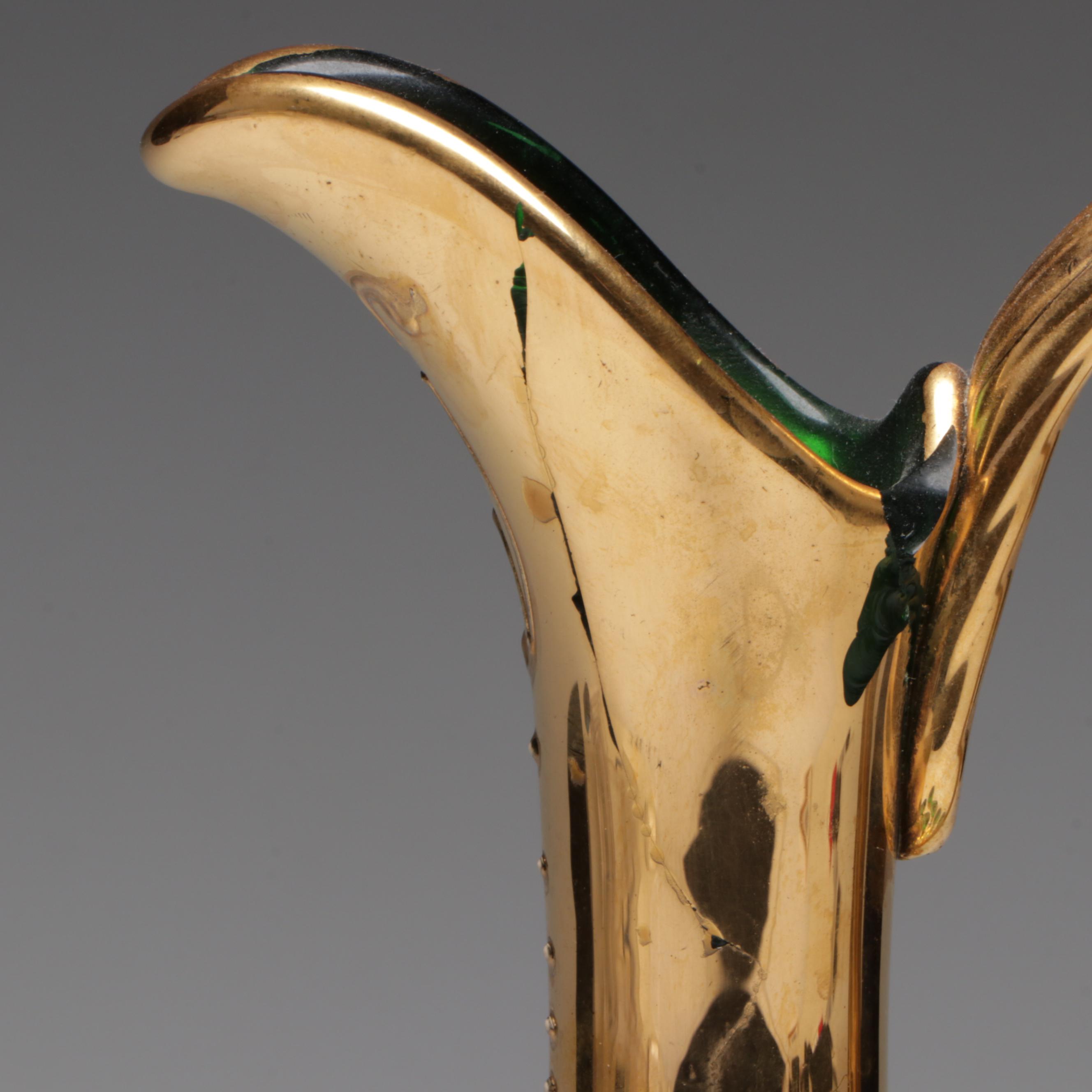 Italian Enameled Glass Wine Carafe and Glasses, Mid to Late 20th Century