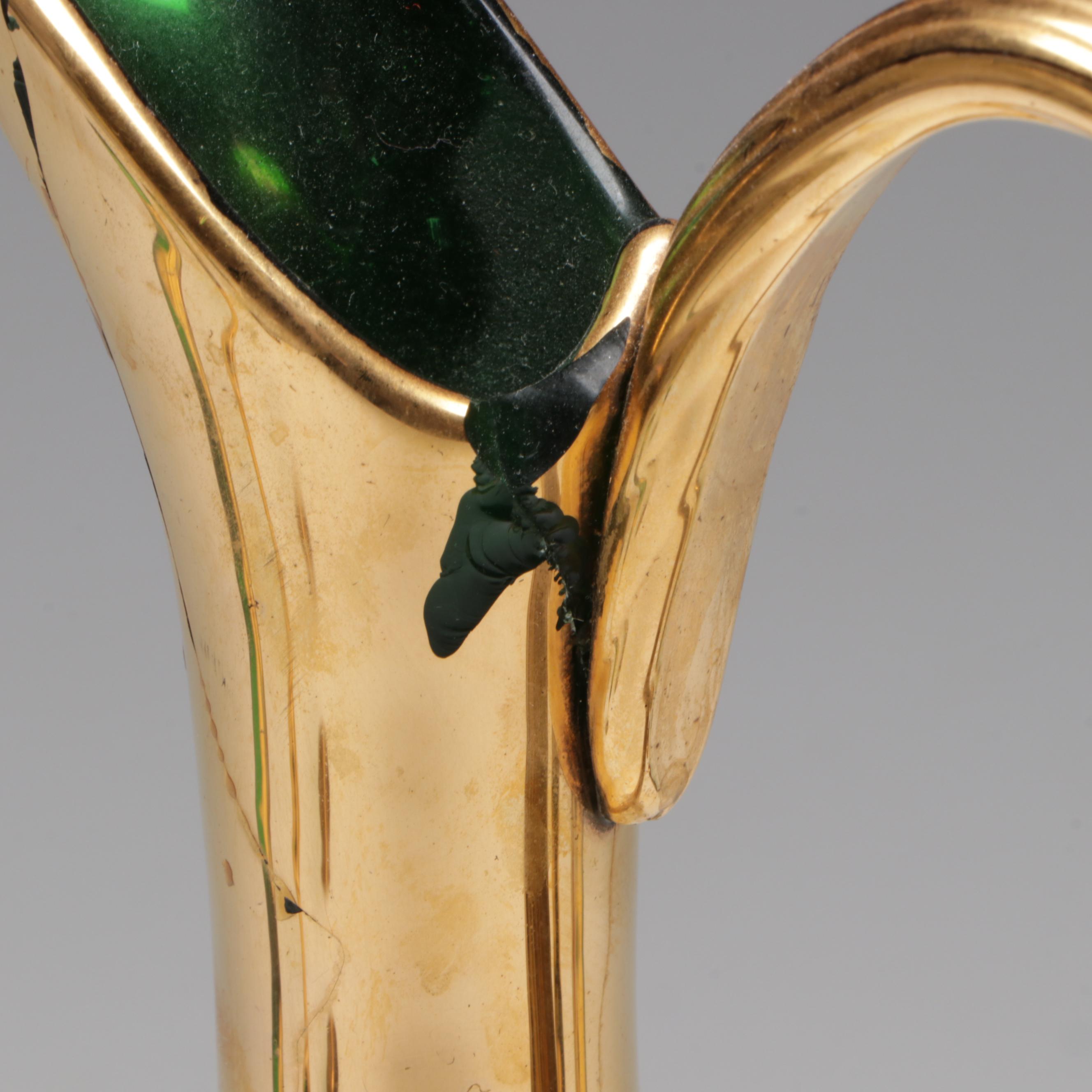 Italian Enameled Glass Wine Carafe and Glasses, Mid to Late 20th Century