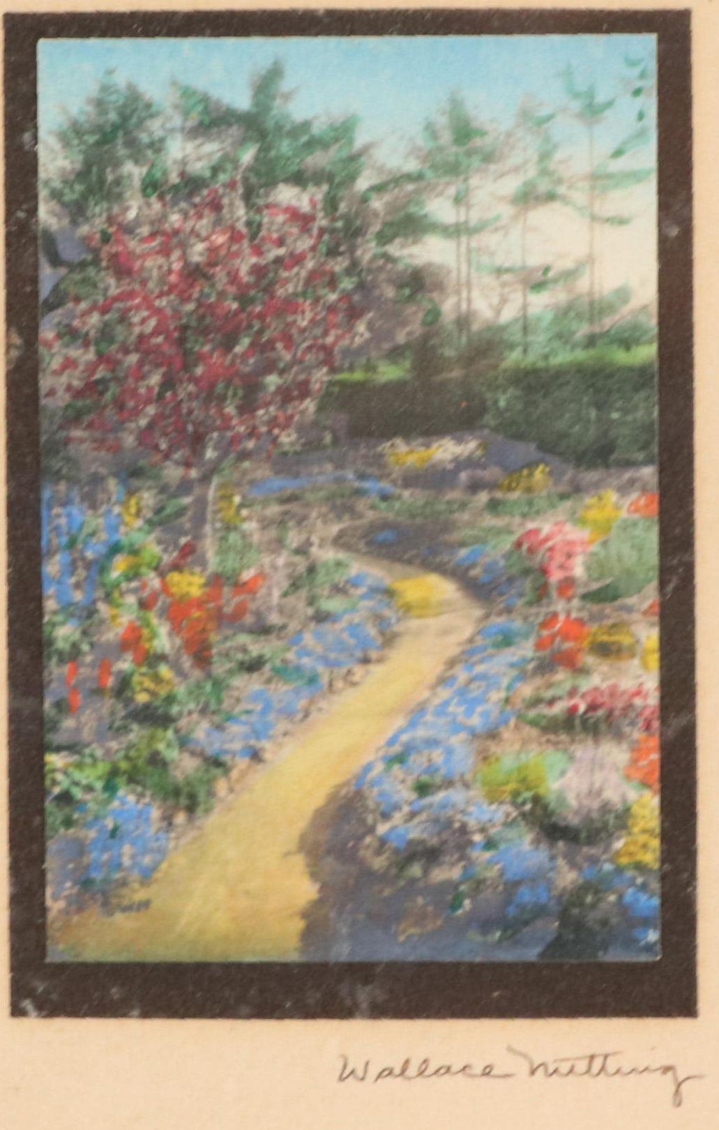 Miniature Hand-Colored Wallace Nutting Photograph of Cottage Garden