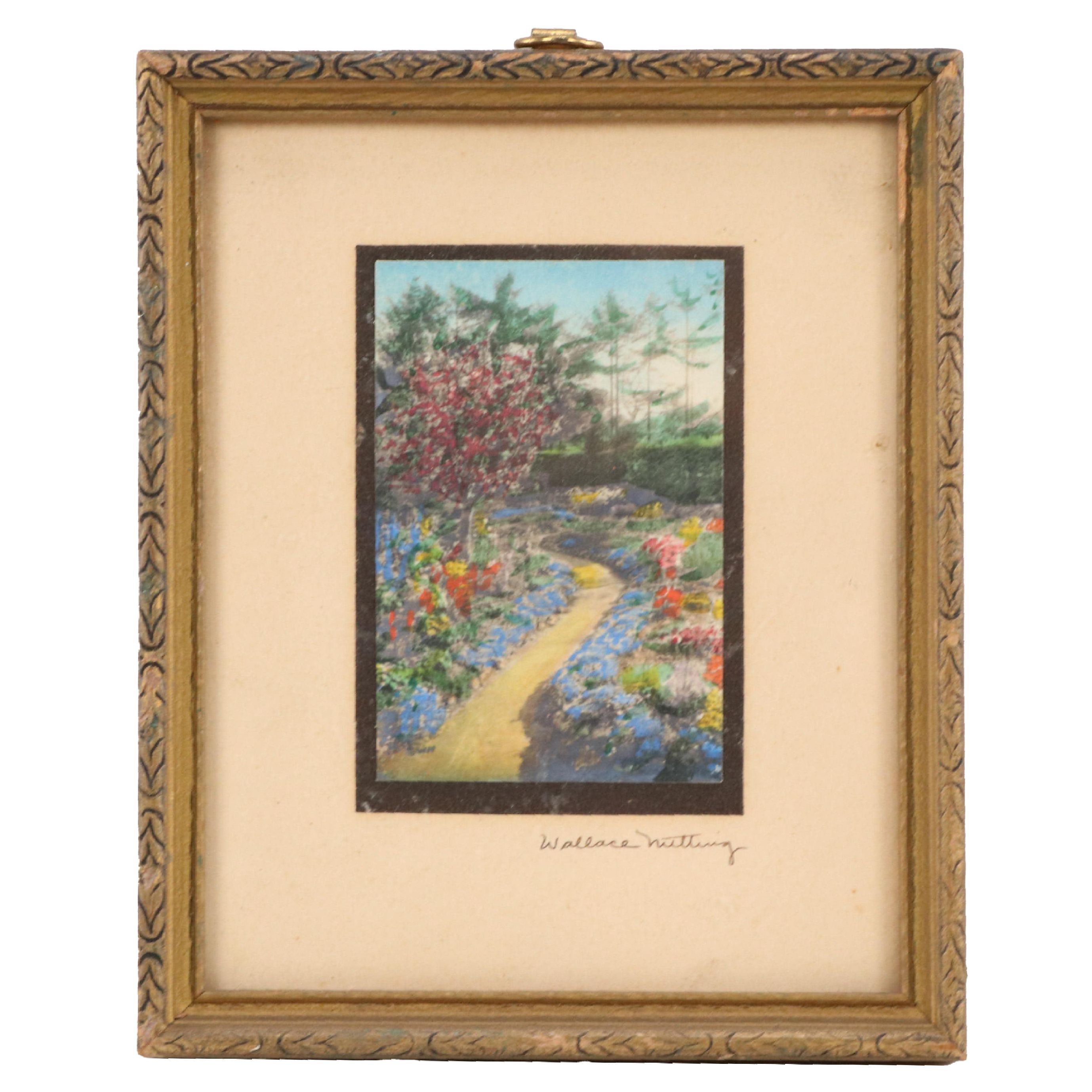 Miniature Hand-Colored Wallace Nutting Photograph of Cottage Garden