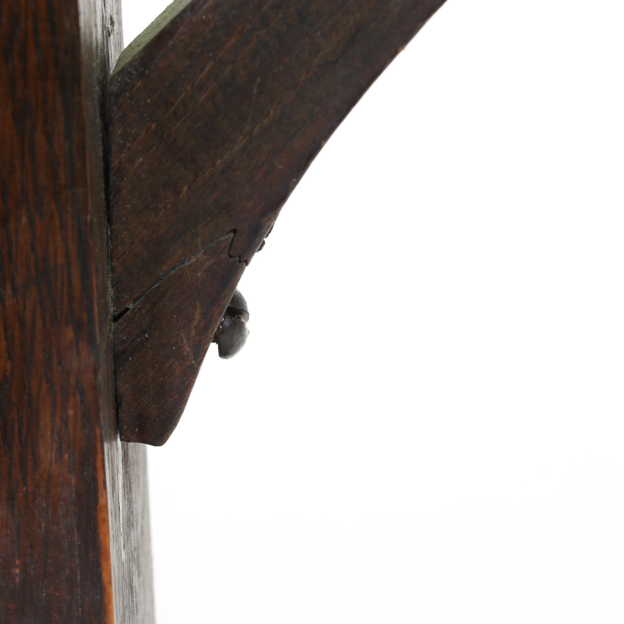 Arts & Crafts Wood Table Lamp With Green Square Slag Glass Shade, Early 20th C.