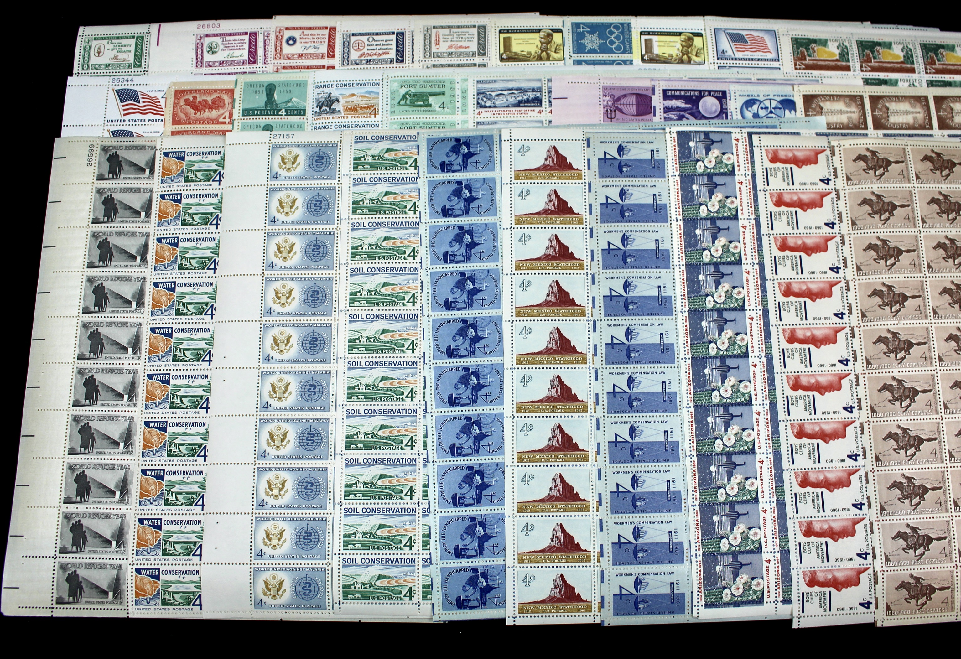 Sixty-Eight Different U.S. 4-Cent Postage Stamp Sheets, 50s and 60s