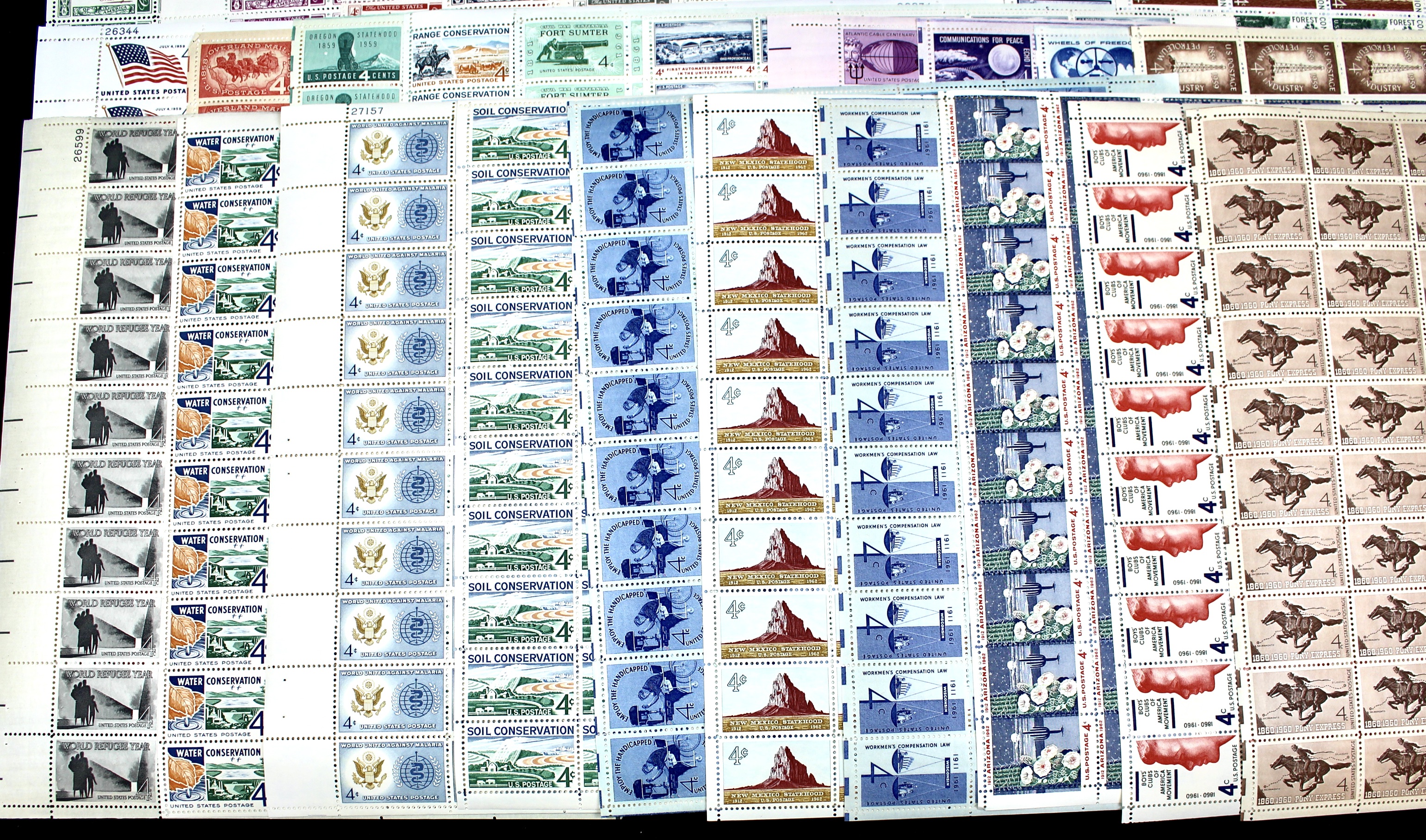 Sixty-Eight Different U.S. 4-Cent Postage Stamp Sheets, 50s and 60s