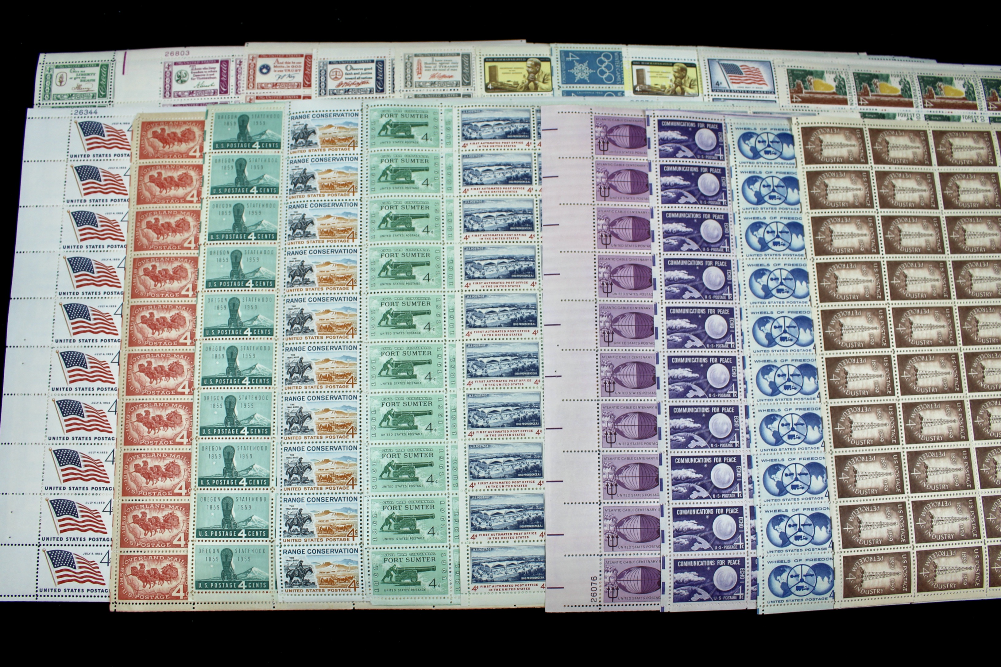 Sixty-Eight Different U.S. 4-Cent Postage Stamp Sheets, 50s and 60s
