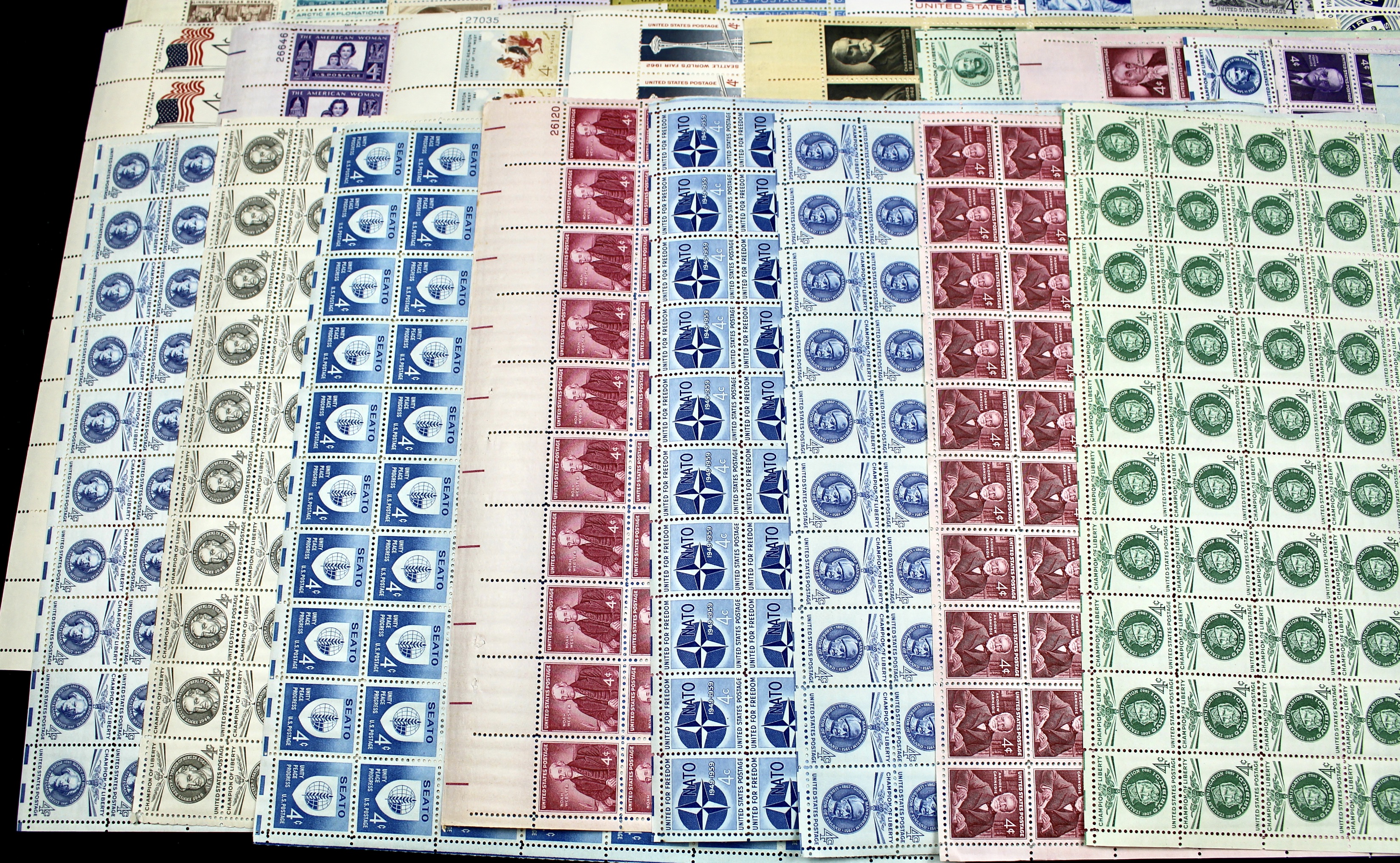 Sixty-Eight Different U.S. 4-Cent Postage Stamp Sheets, 50s and 60s