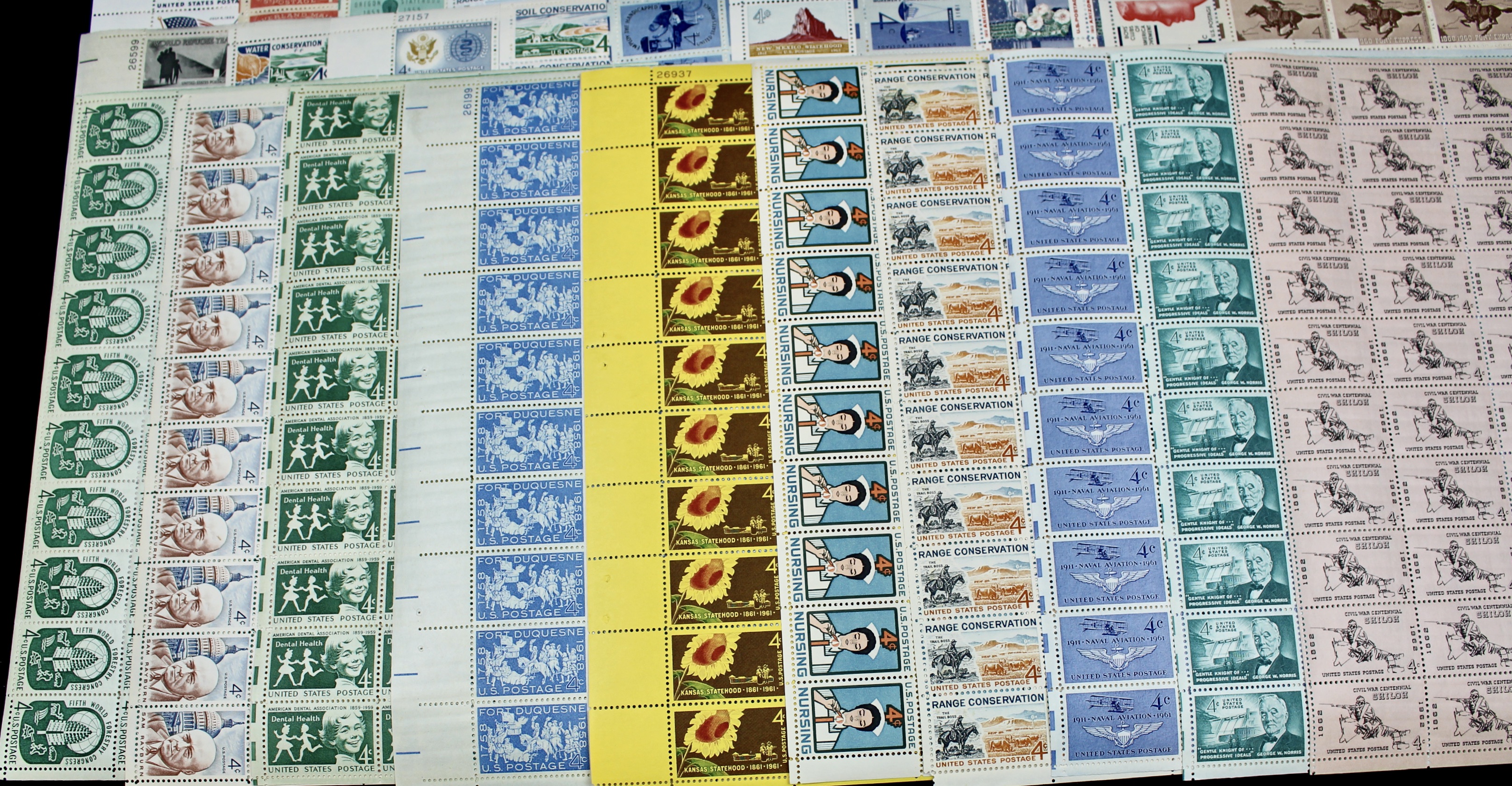 Sixty-Eight Different U.S. 4-Cent Postage Stamp Sheets, 50s and 60s
