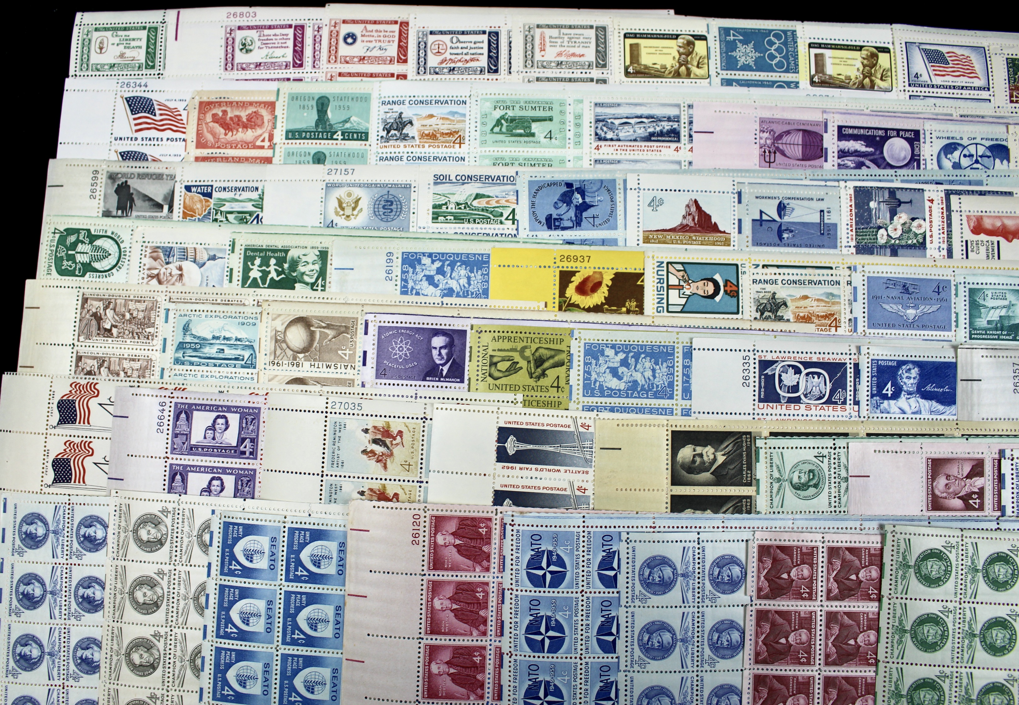 Sixty-Eight Different U.S. 4-Cent Postage Stamp Sheets, 50s and 60s