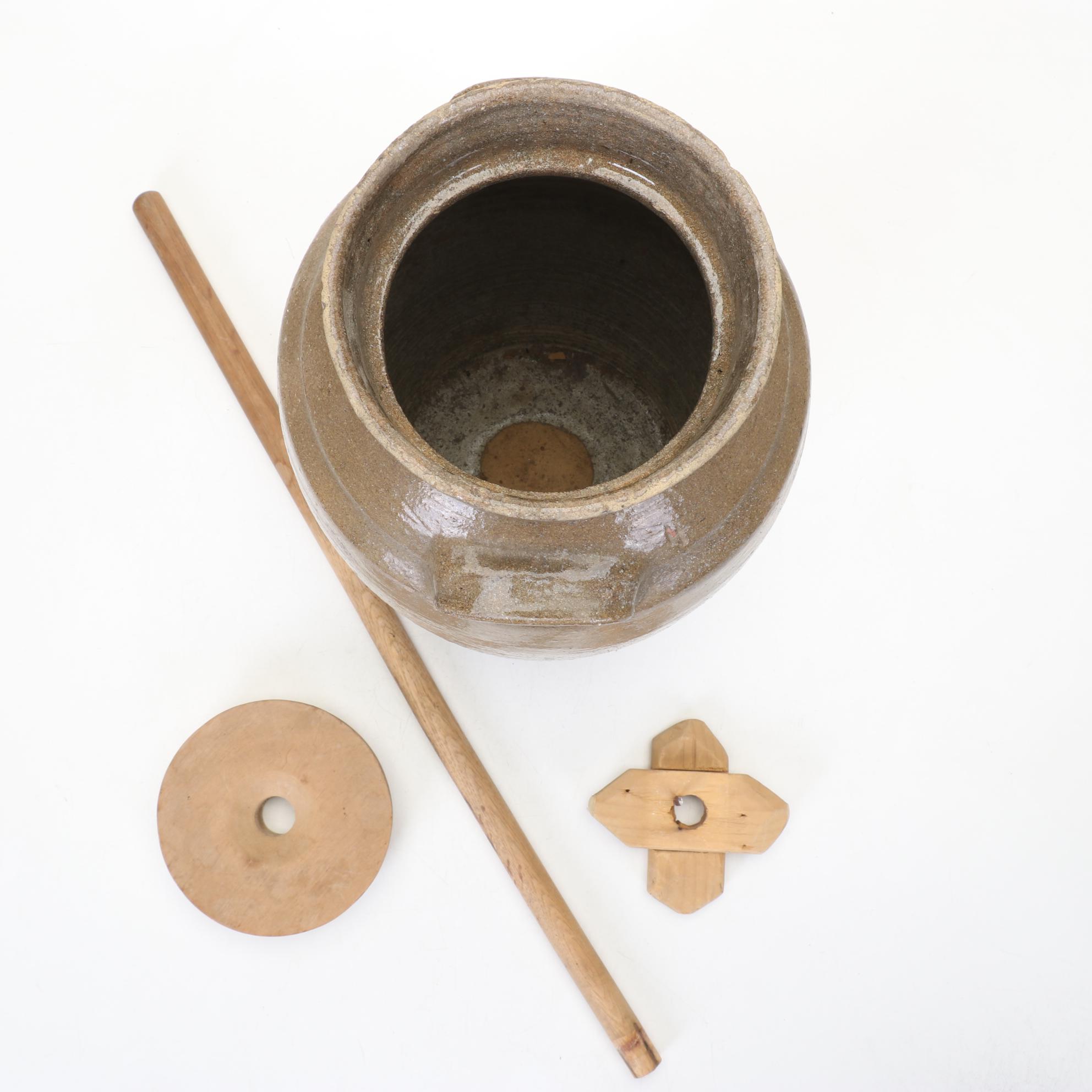 Antique Four-Gallon Stoneware Handled Butter Churn