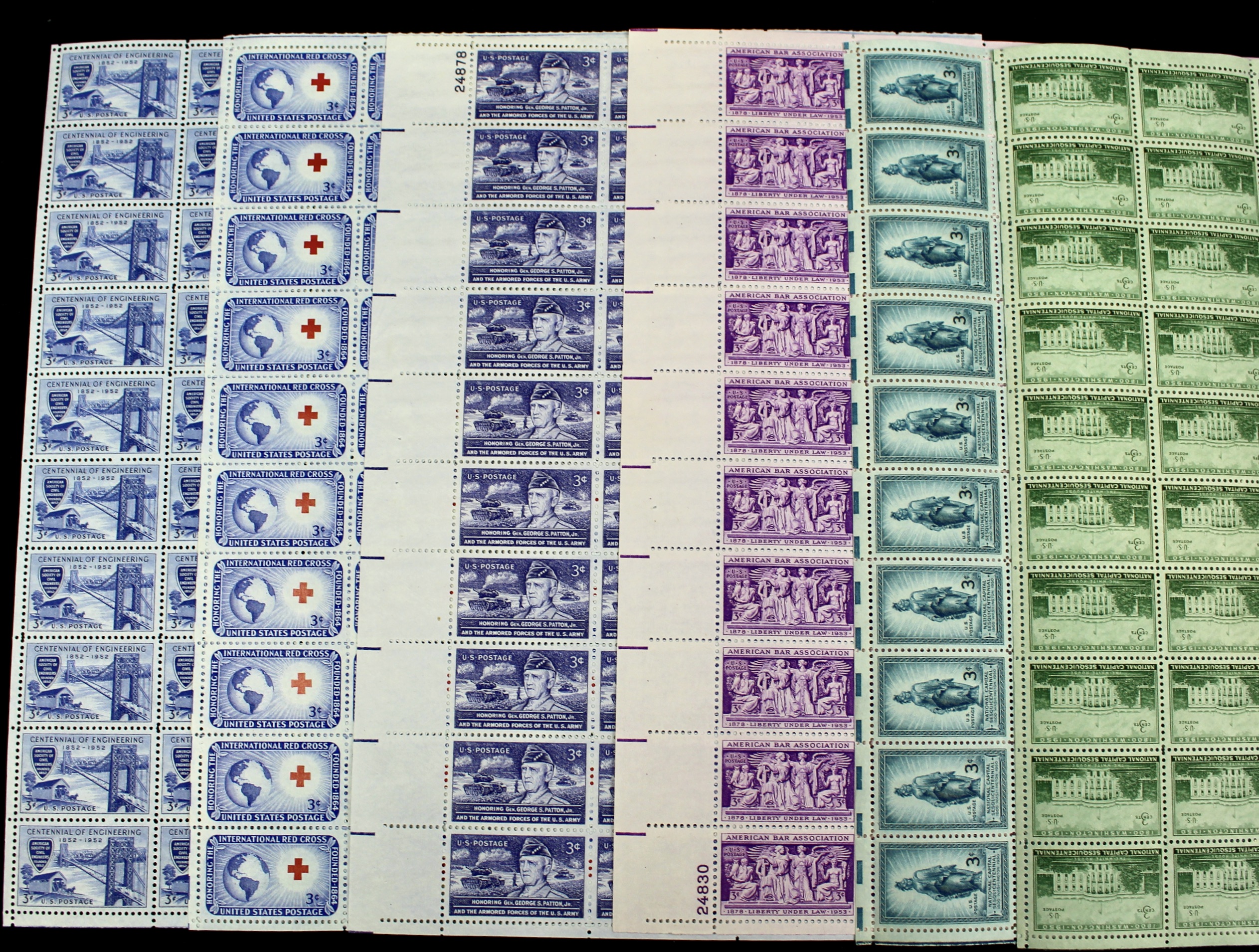 Fifty-Four Different U.S. 3, 4, and 5-Cent Postage Stamp Sheets, 1940s to 1960s