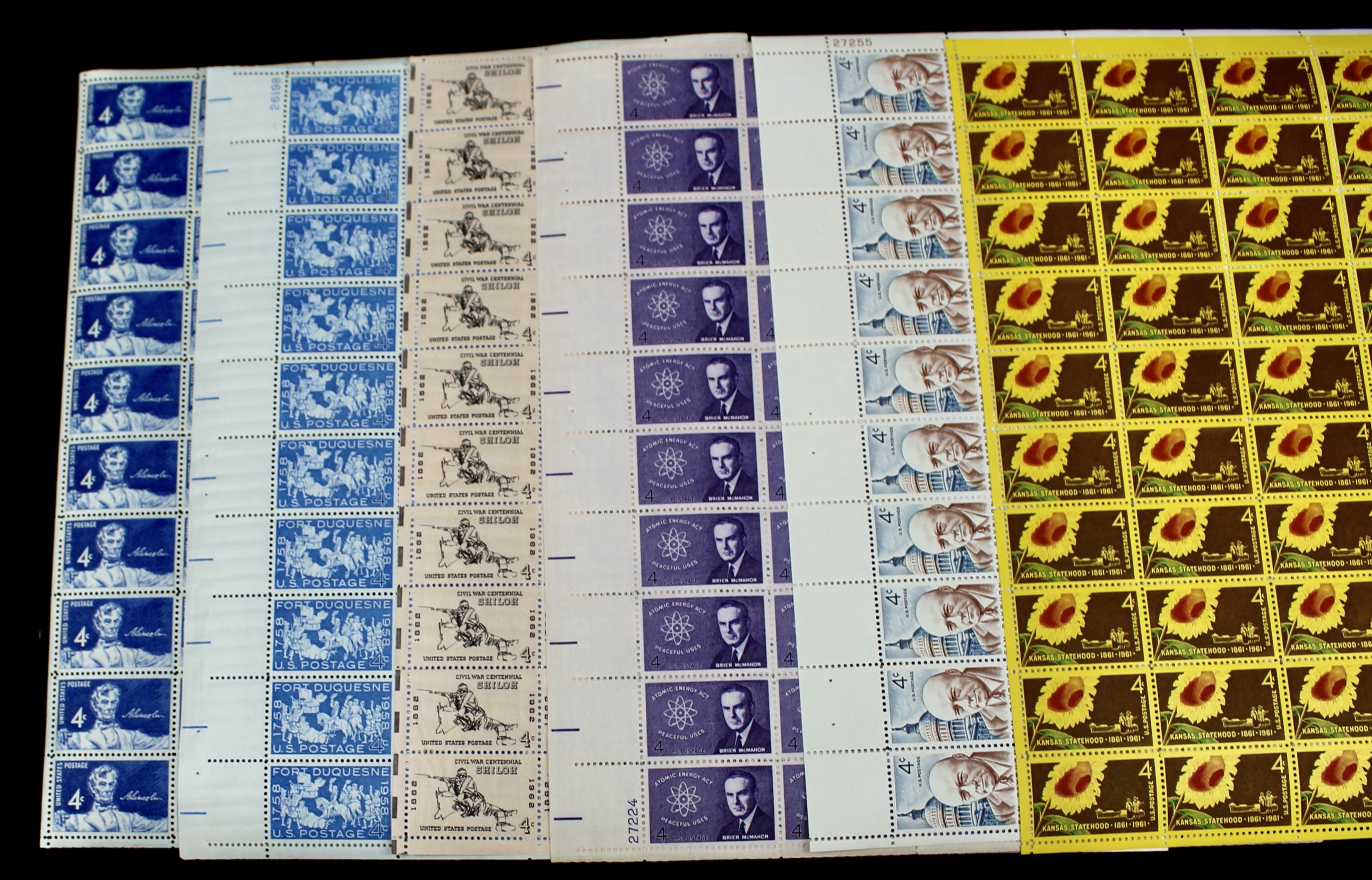 Fifty-Four Different U.S. 3, 4, and 5-Cent Postage Stamp Sheets, 1940s to 1960s
