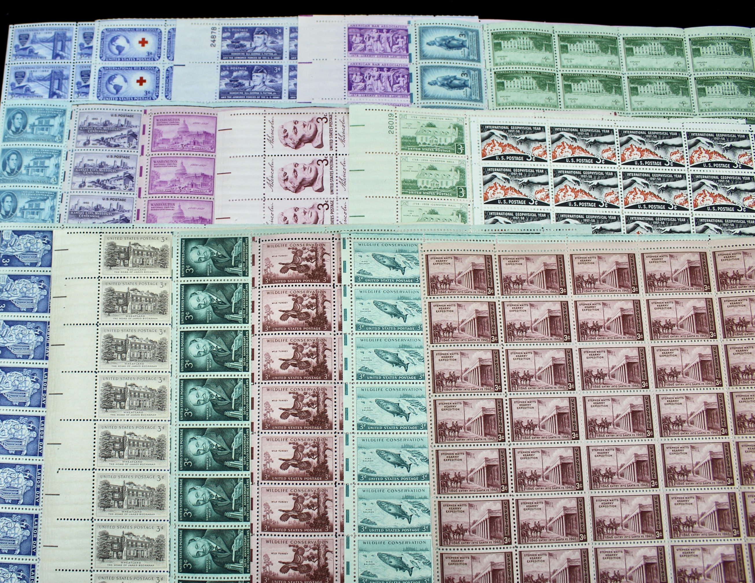 Fifty-Four Different U.S. 3, 4, and 5-Cent Postage Stamp Sheets, 1940s to 1960s