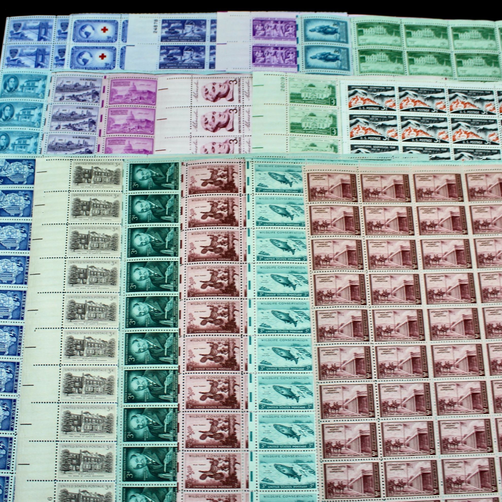 Fifty-Four Different U.S. 3, 4, and 5-Cent Postage Stamp Sheets, 1940s to 1960s