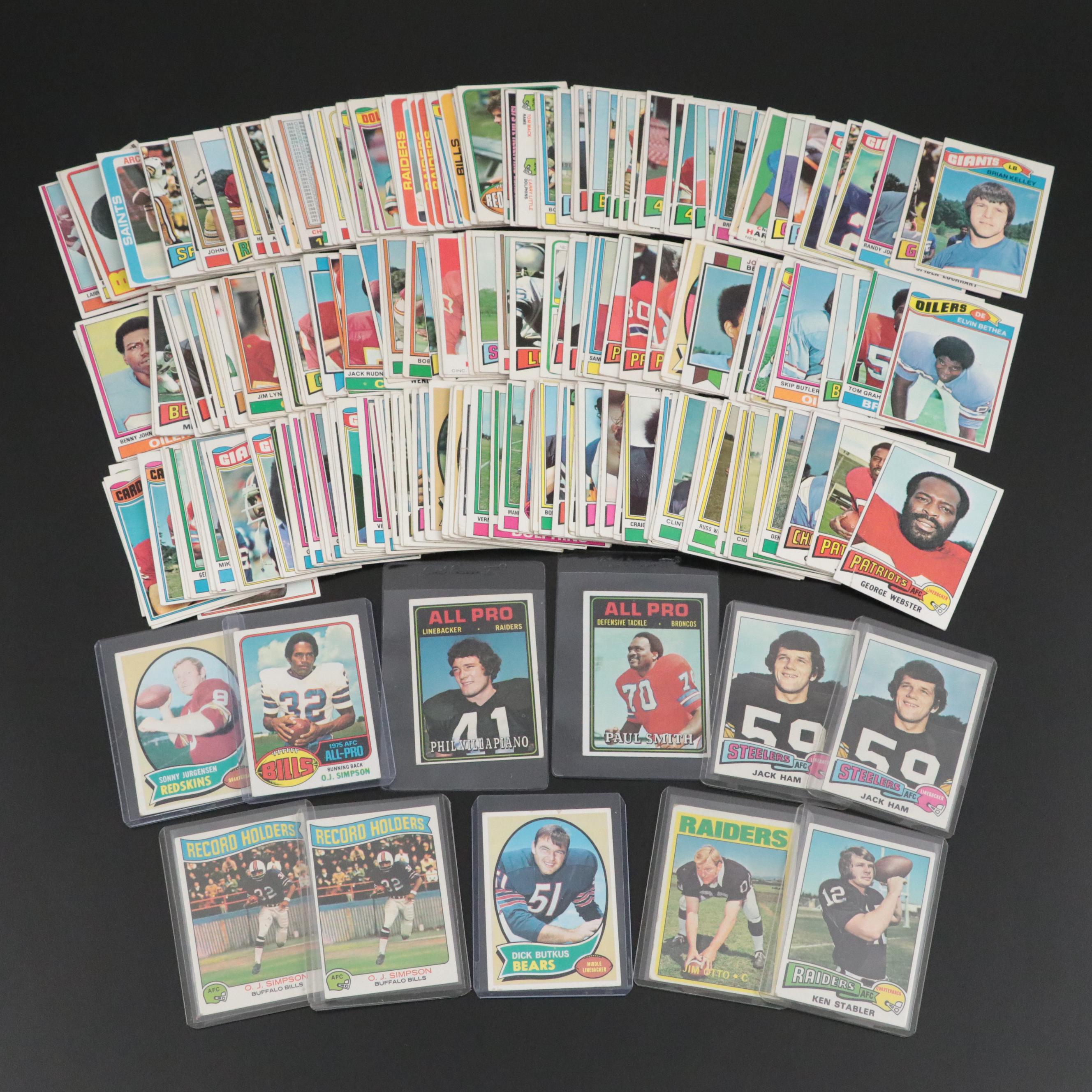 Topps Football Cards Featuring O.J. Simpson, Dick Butkus, and More, 1970s