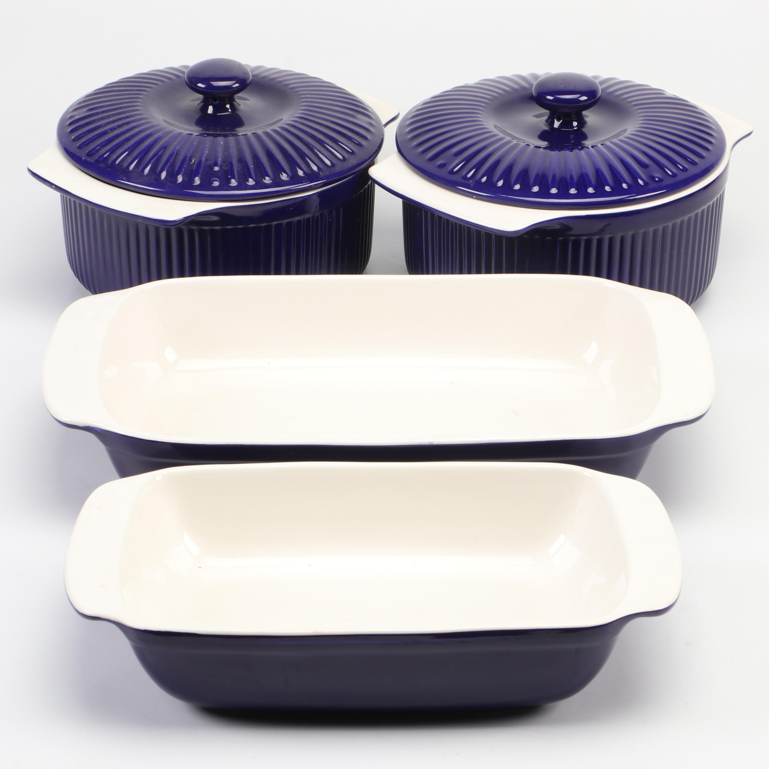 Roshco Cobalt Blue Glazed Ceramic Bakeware