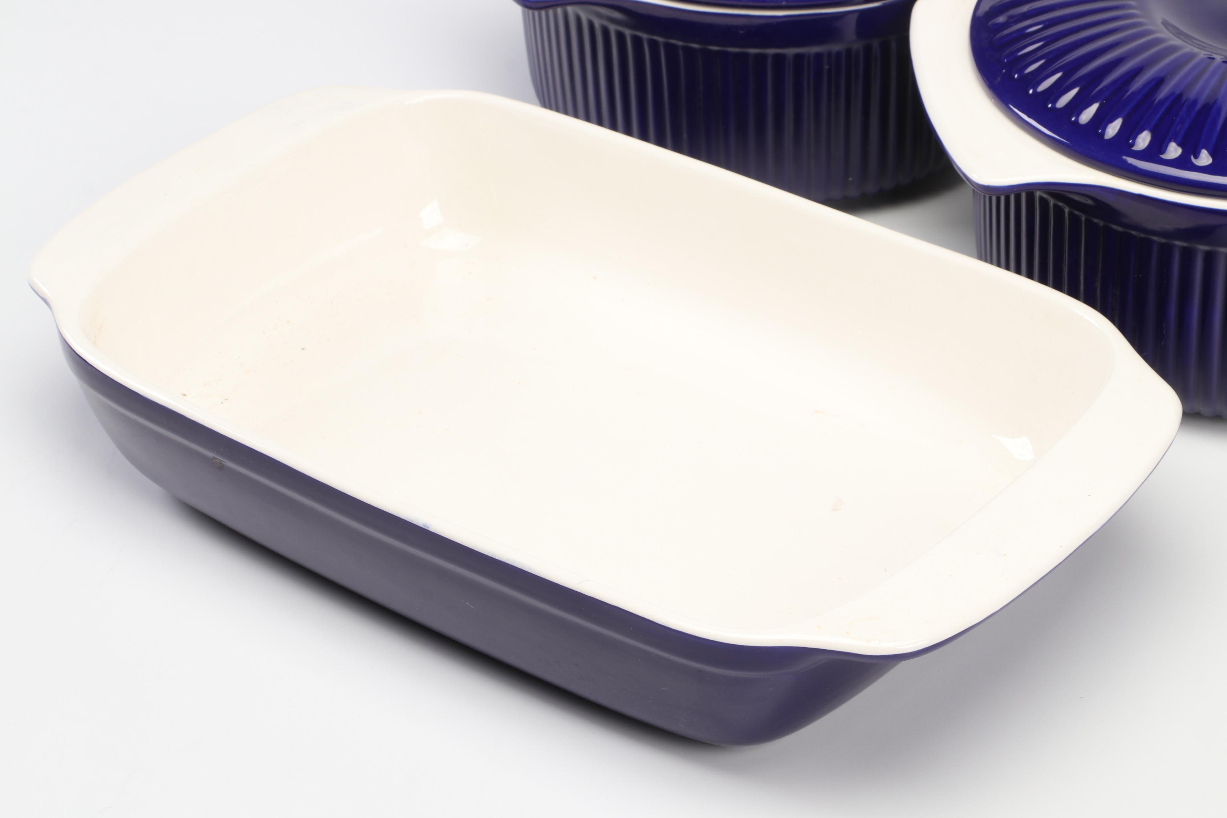 Roshco Cobalt Blue Glazed Ceramic Bakeware