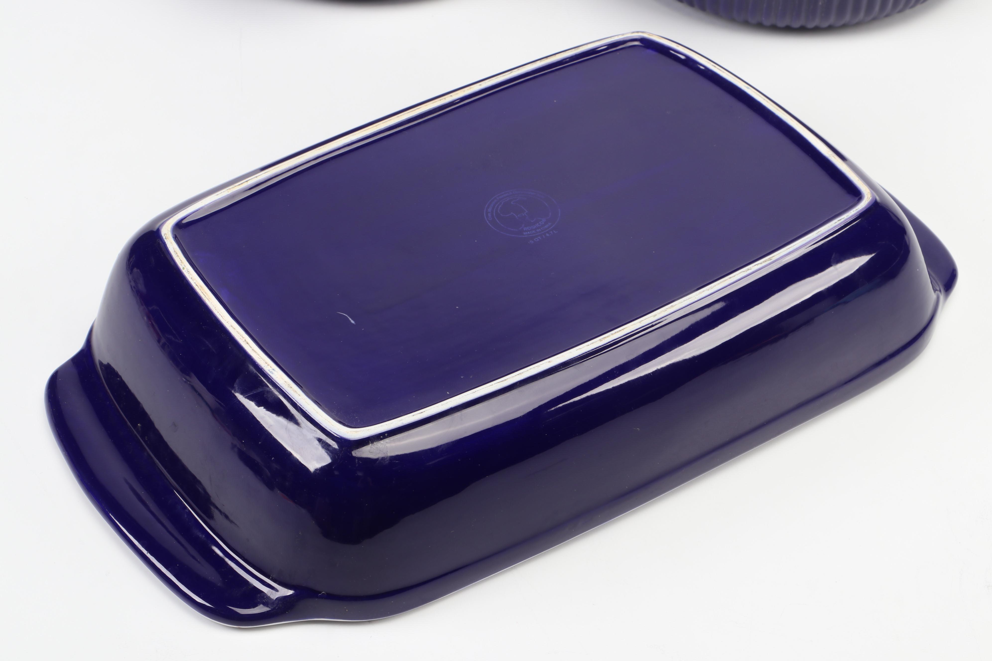 Roshco Cobalt Blue Glazed Ceramic Bakeware