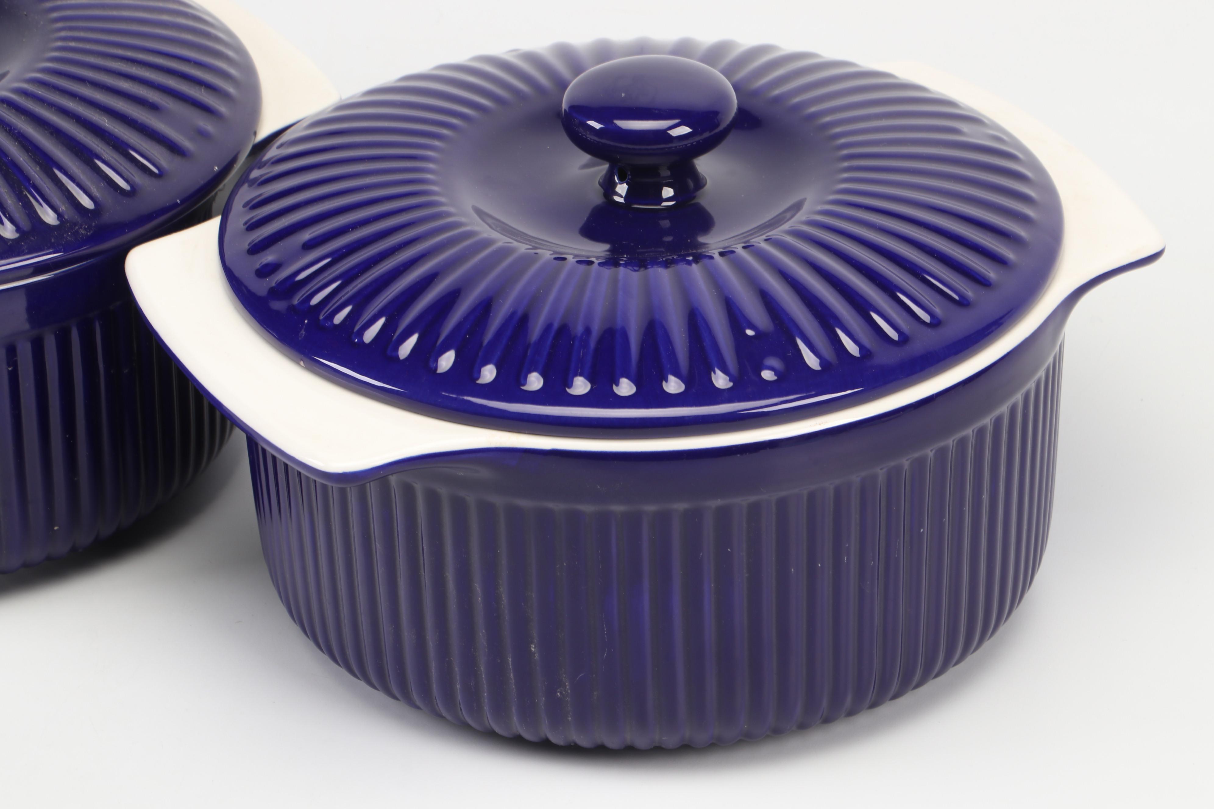 Roshco Cobalt Blue Glazed Ceramic Bakeware