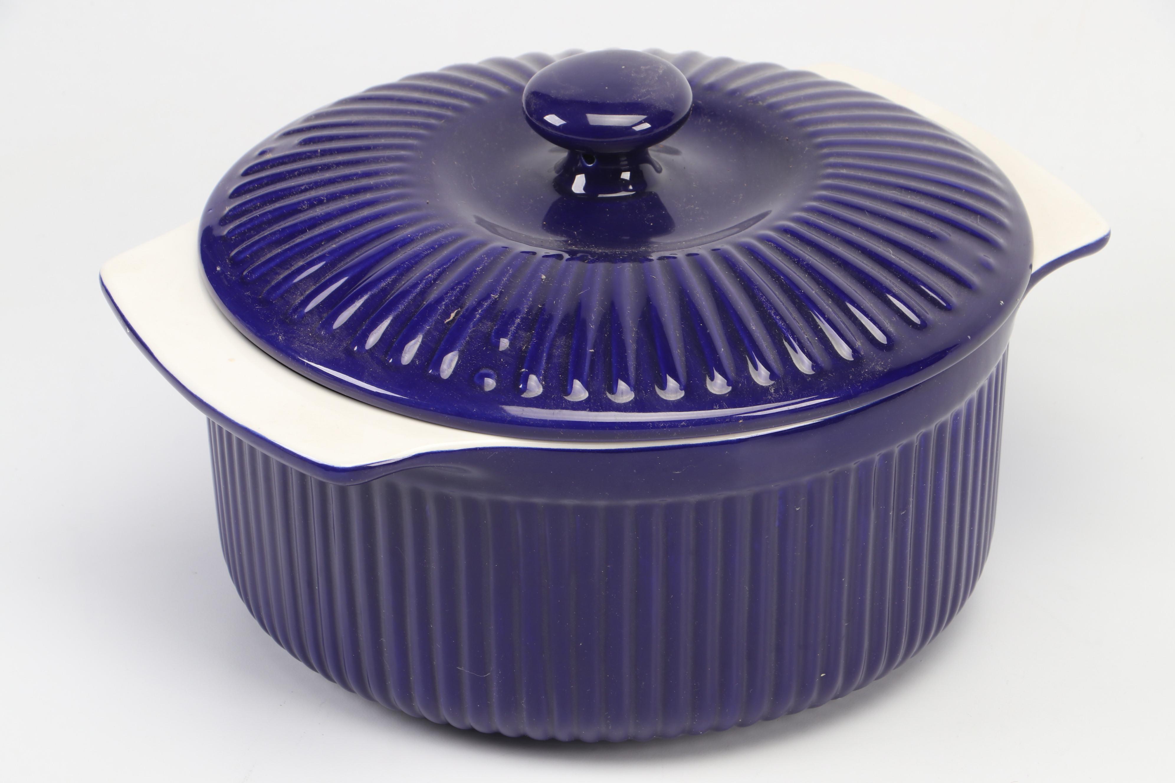 Roshco Cobalt Blue Glazed Ceramic Bakeware