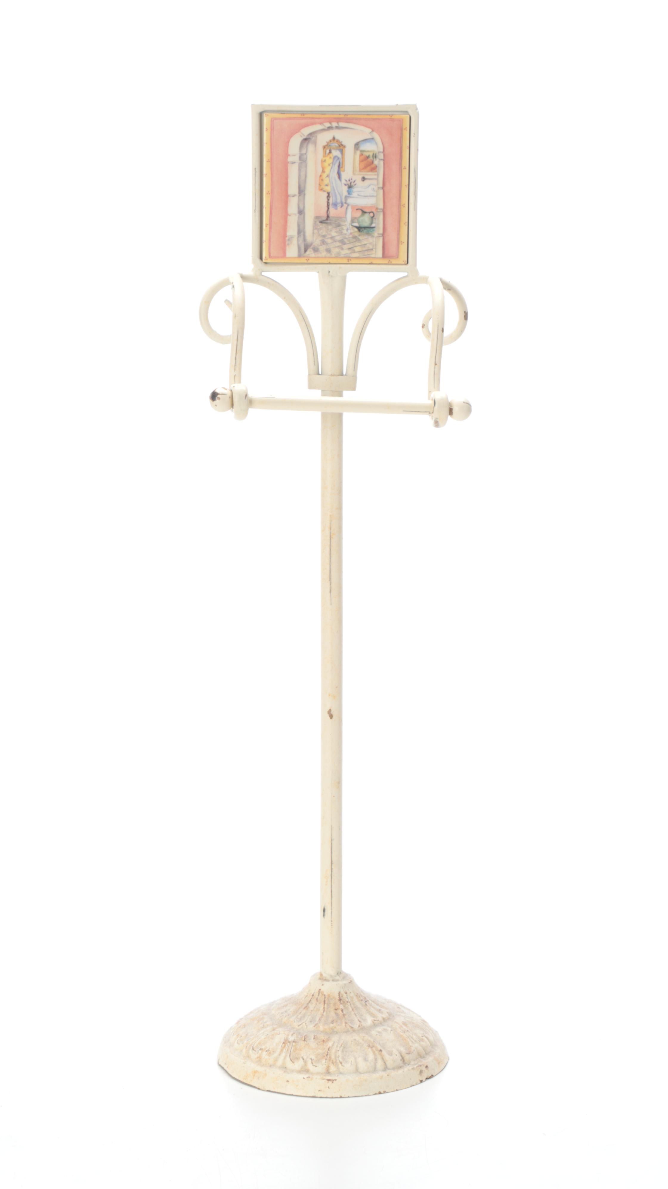 Painted Metal Kitchen Stool with Other Decor, Mid to Late 20th Century