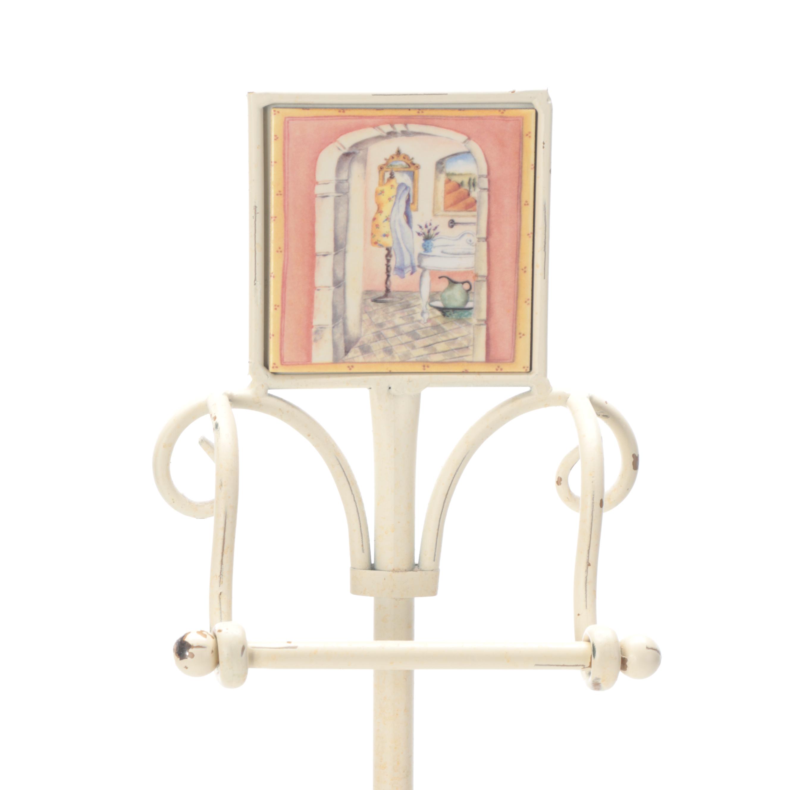 Painted Metal Kitchen Stool with Other Decor, Mid to Late 20th Century