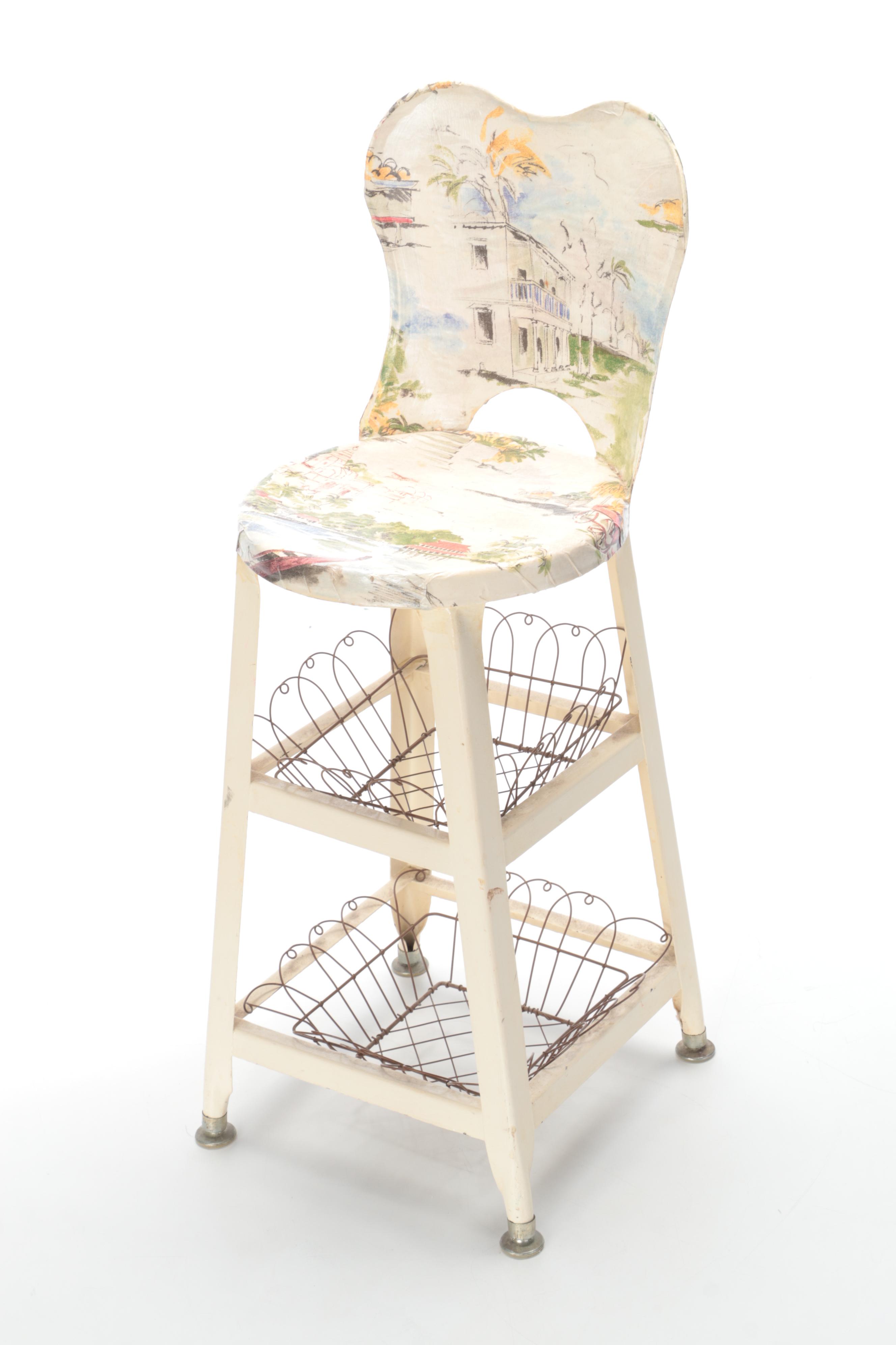 Painted Metal Kitchen Stool with Other Decor, Mid to Late 20th Century