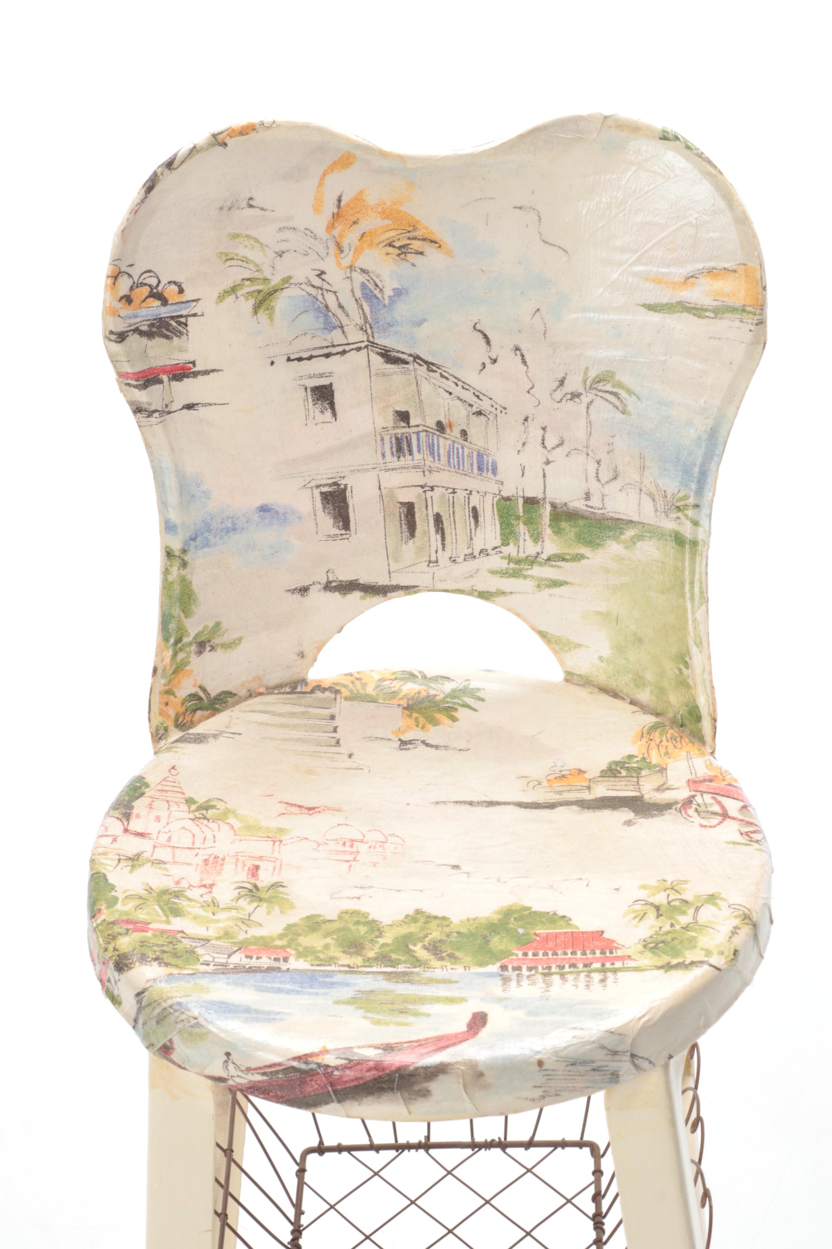 Painted Metal Kitchen Stool with Other Decor, Mid to Late 20th Century